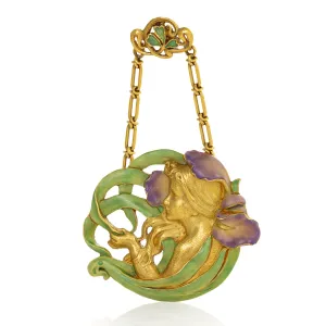 Andr Rambour "Femme-Fleur" Enamel Gold Pendant Necklace