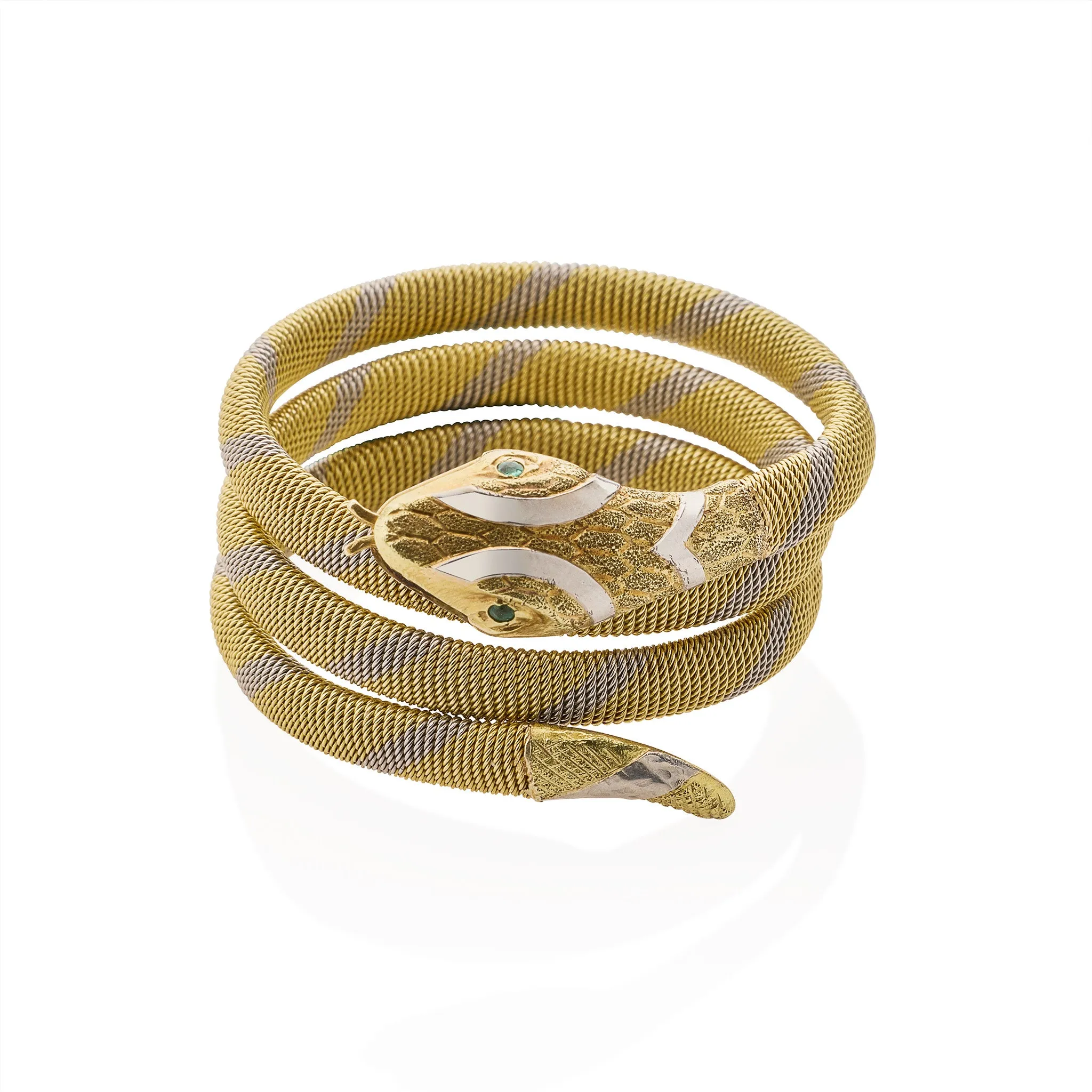 Antique 18K Gold and Platinum Snake Bracelet