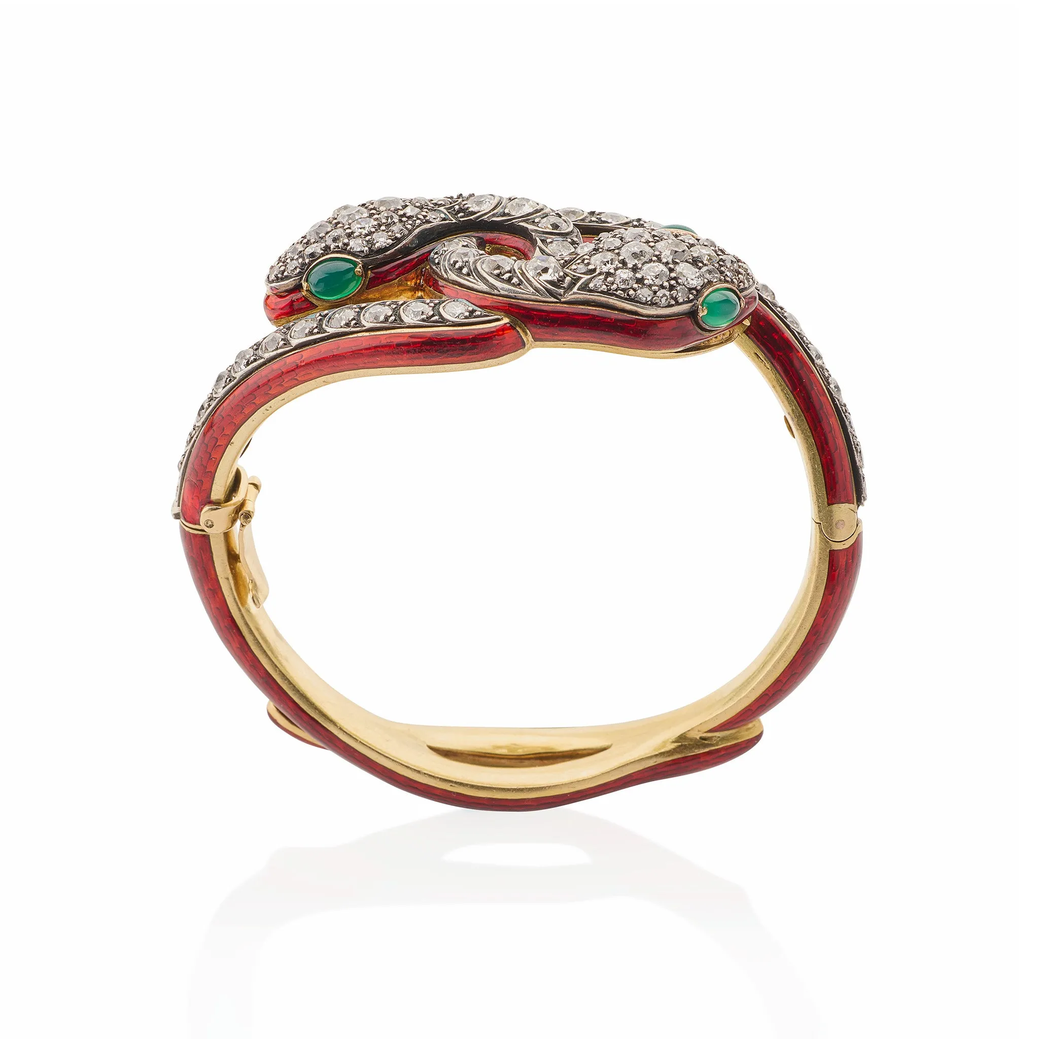 Antique Diamond and Enamel Snake Bracelet