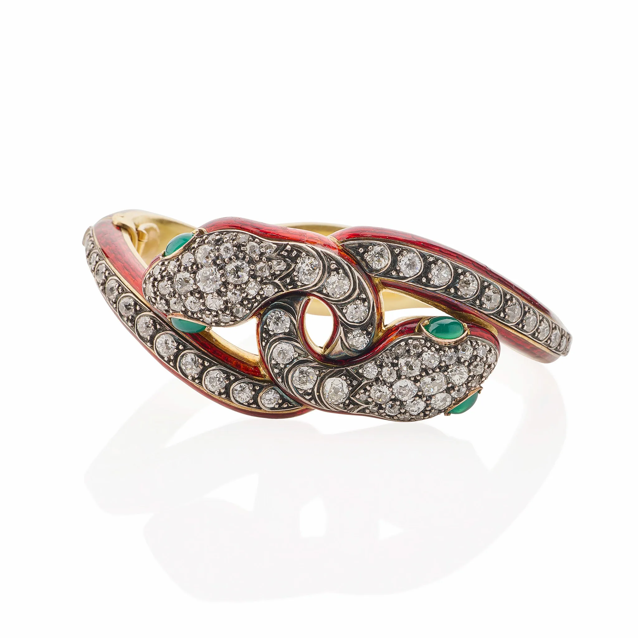 Antique Diamond and Enamel Snake Bracelet