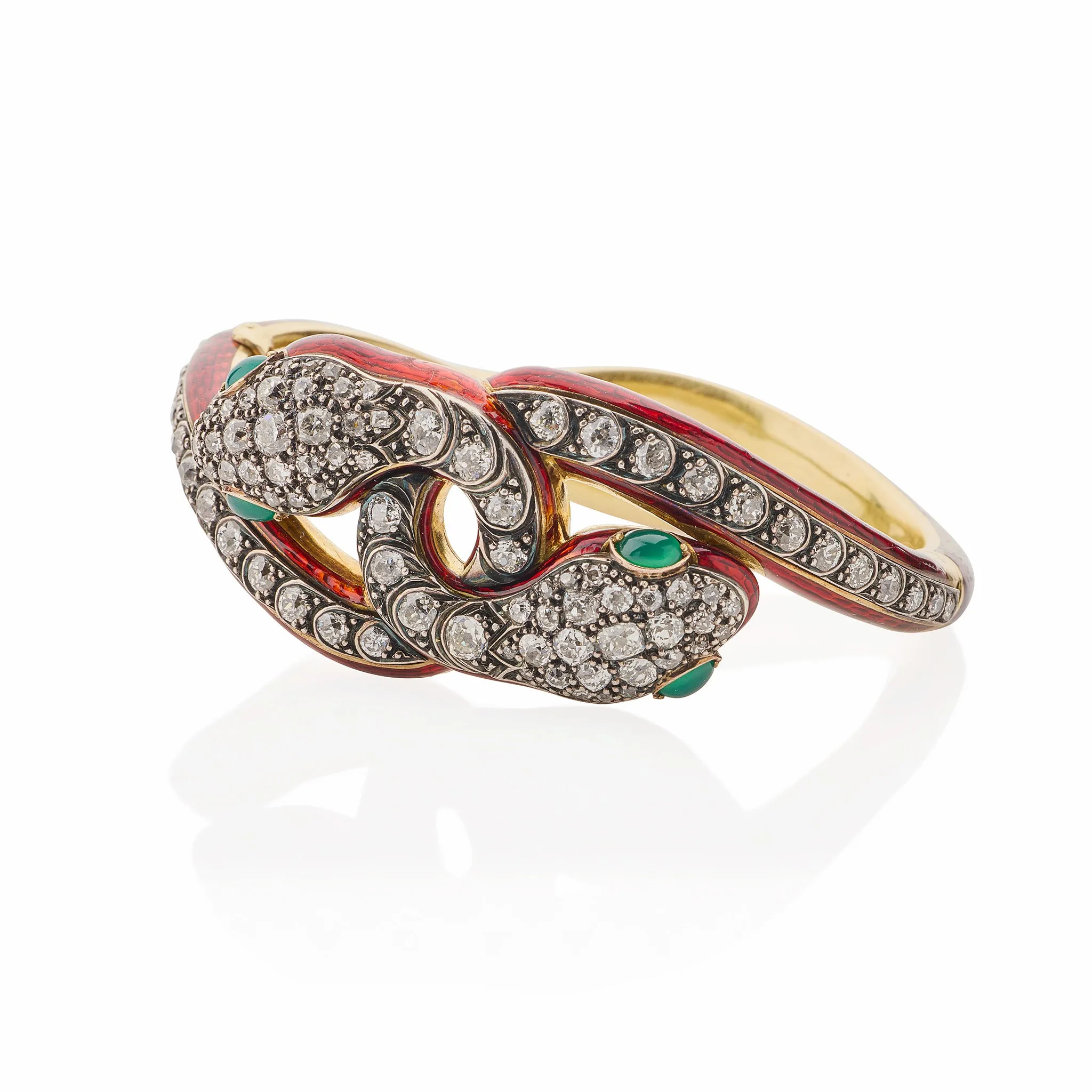 Antique Diamond and Enamel Snake Bracelet