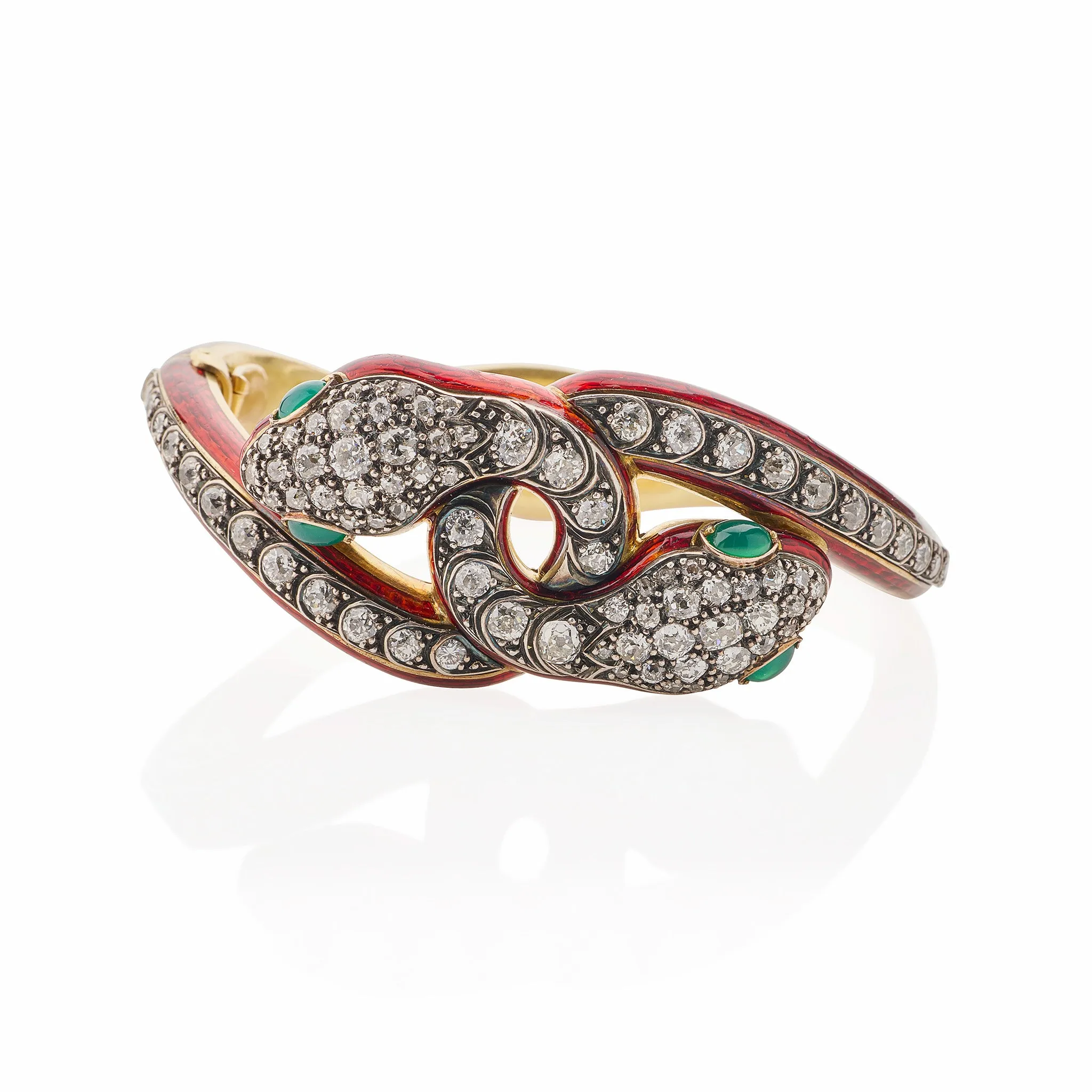 Antique Diamond and Enamel Snake Bracelet