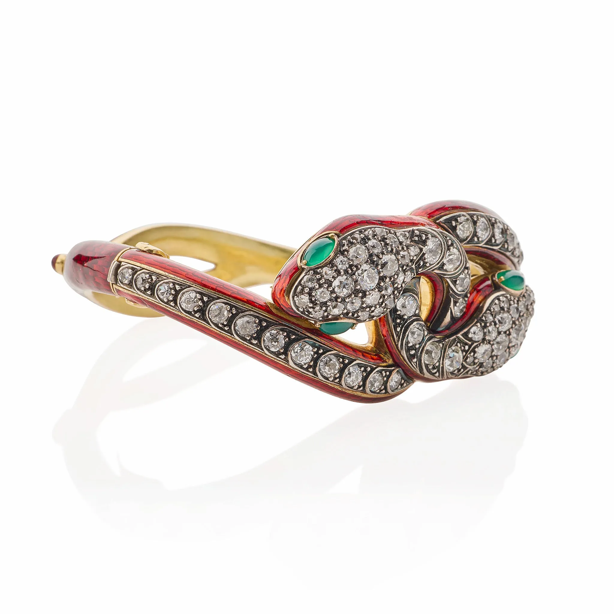 Antique Diamond and Enamel Snake Bracelet