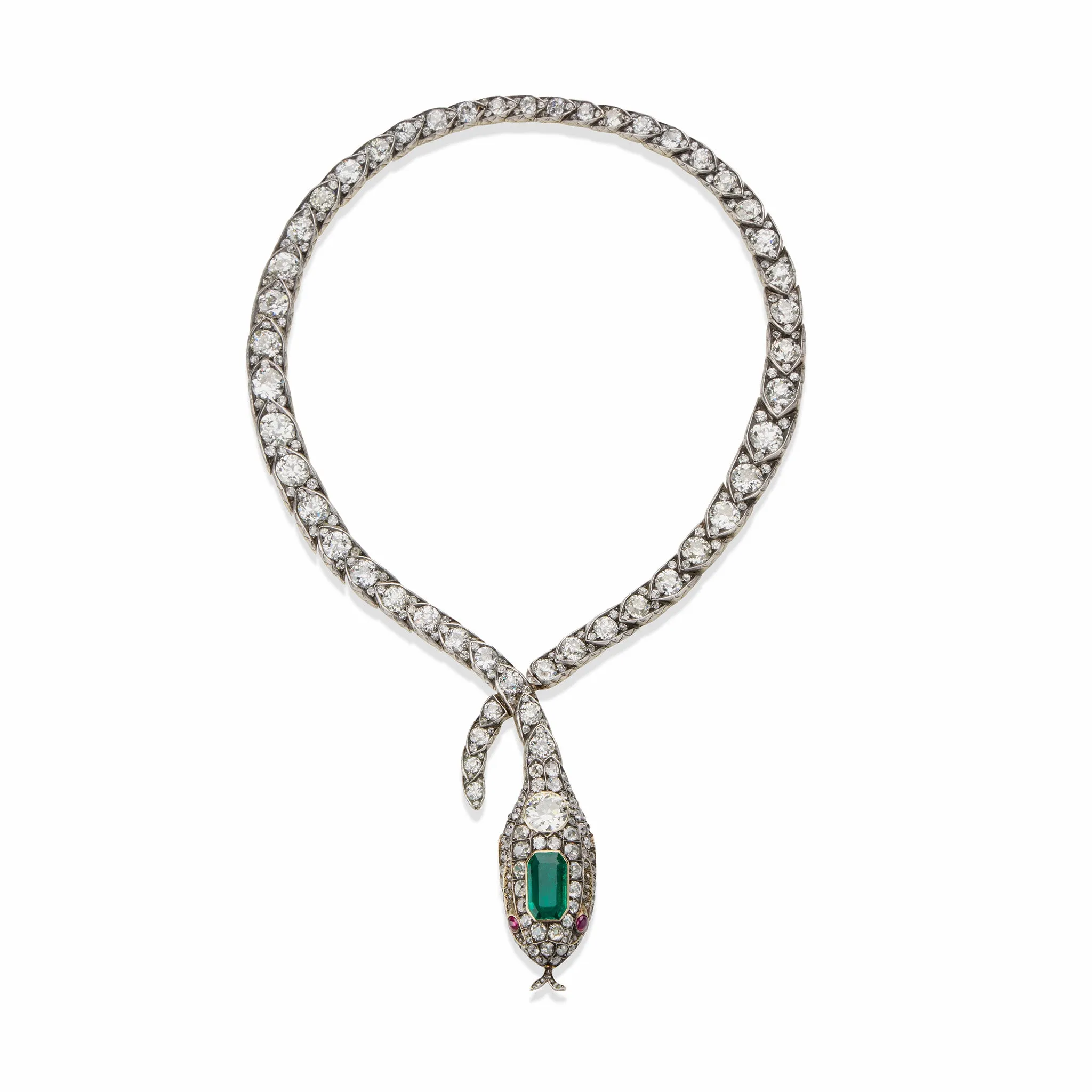 Antique Emerald and Diamond Serpent Necklace