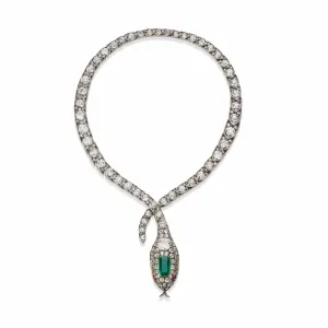 Antique Emerald and Diamond Serpent Necklace