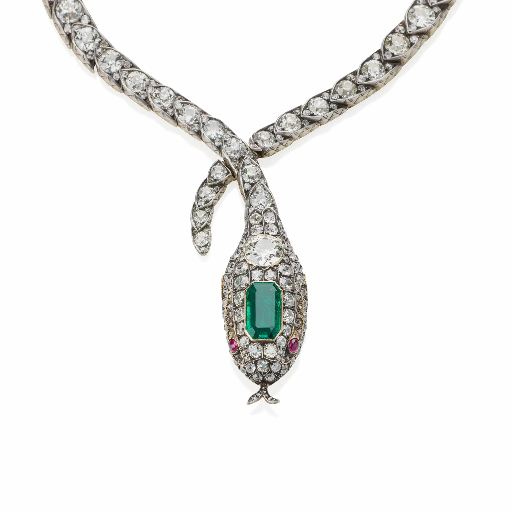 Antique Emerald and Diamond Serpent Necklace