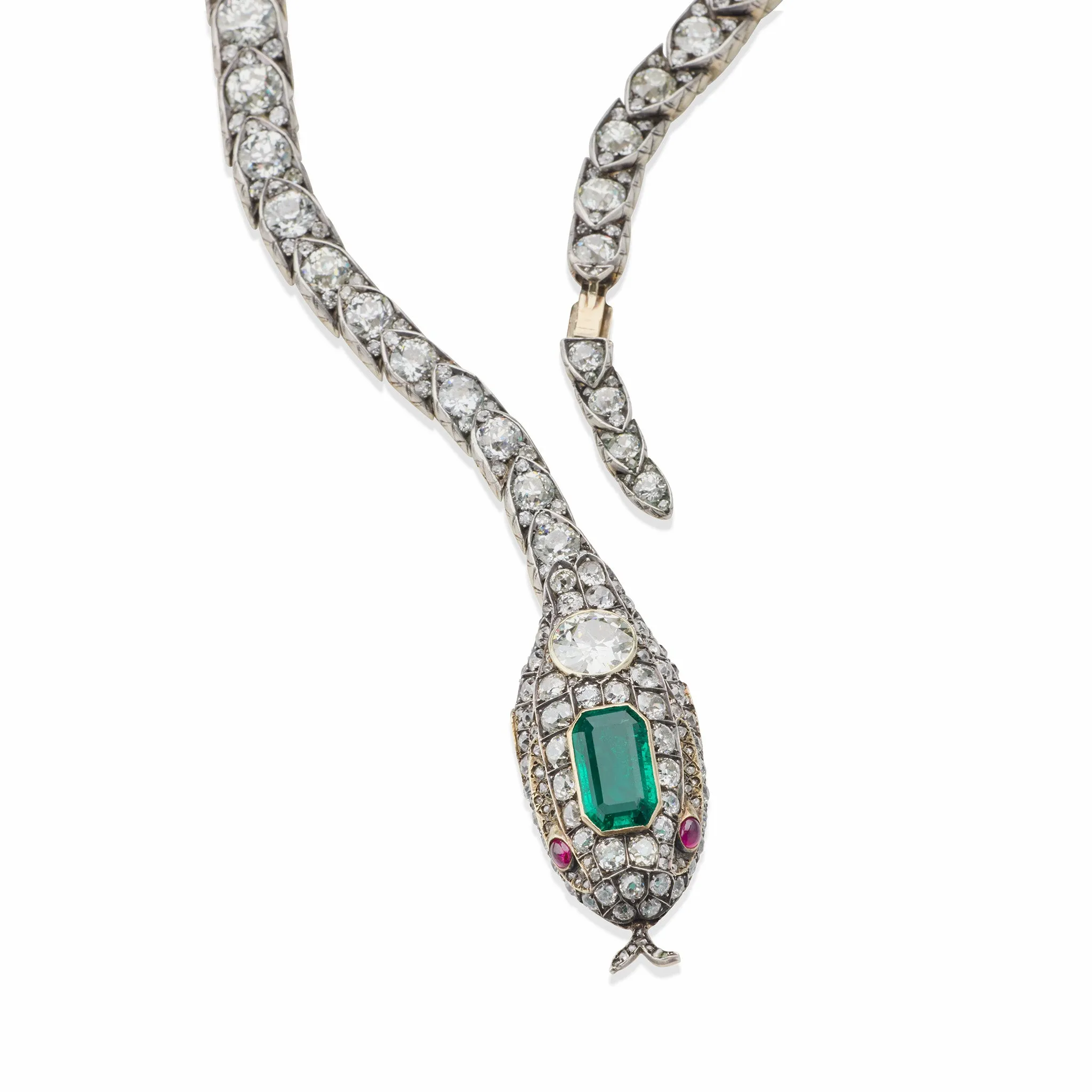 Antique Emerald and Diamond Serpent Necklace