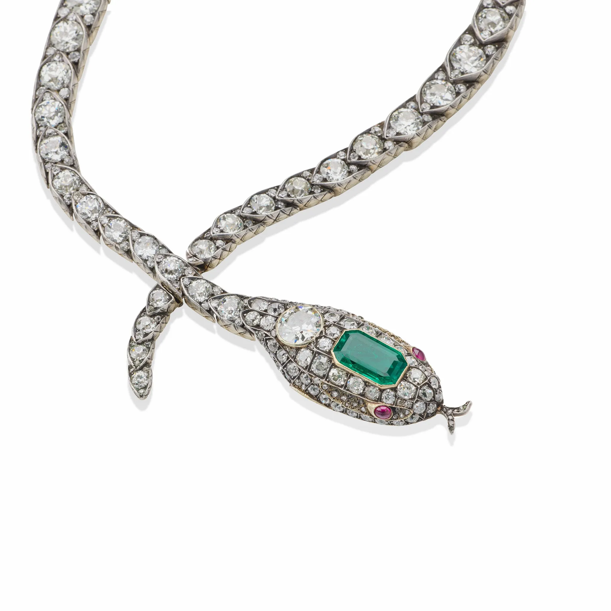 Antique Emerald and Diamond Serpent Necklace