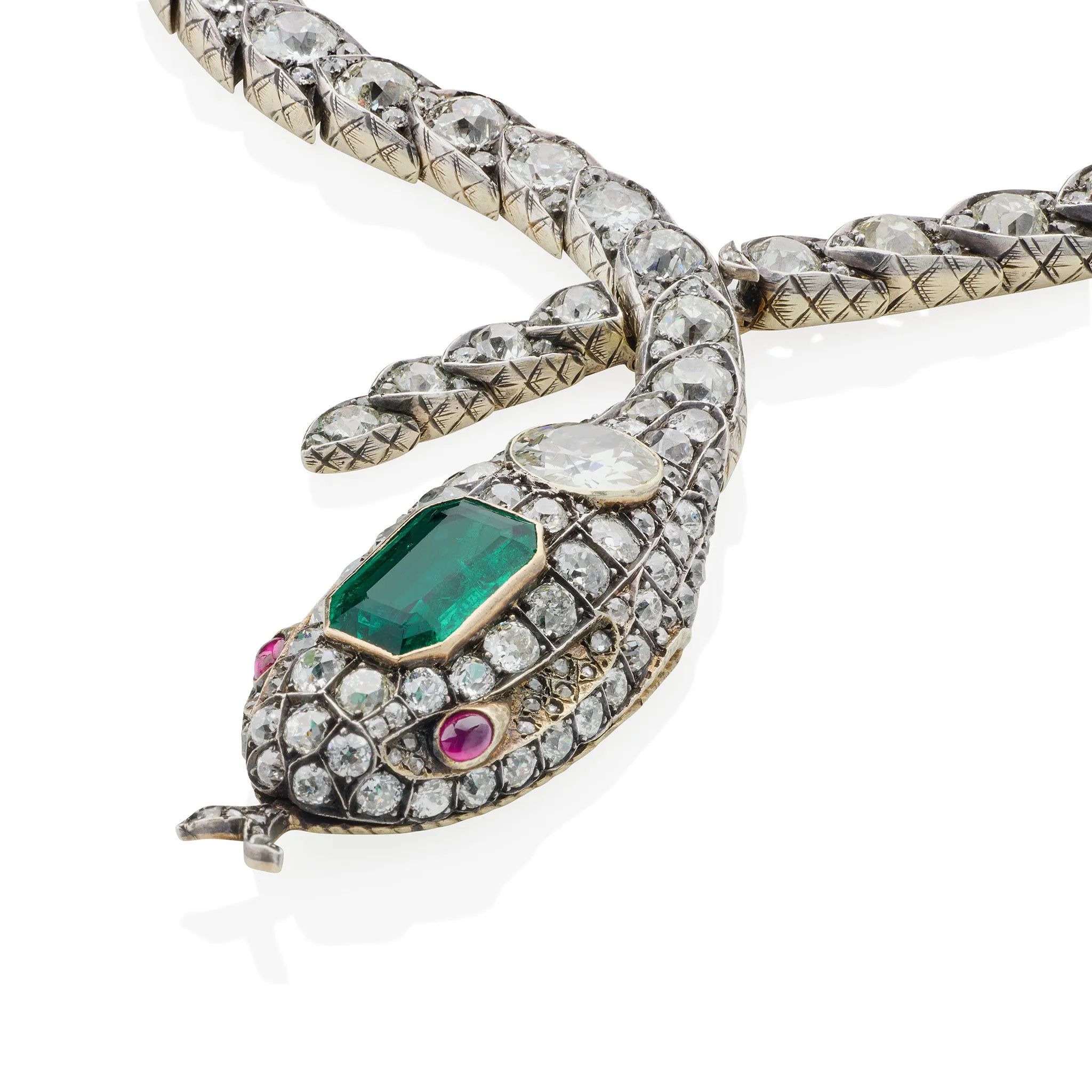 Antique Emerald and Diamond Serpent Necklace