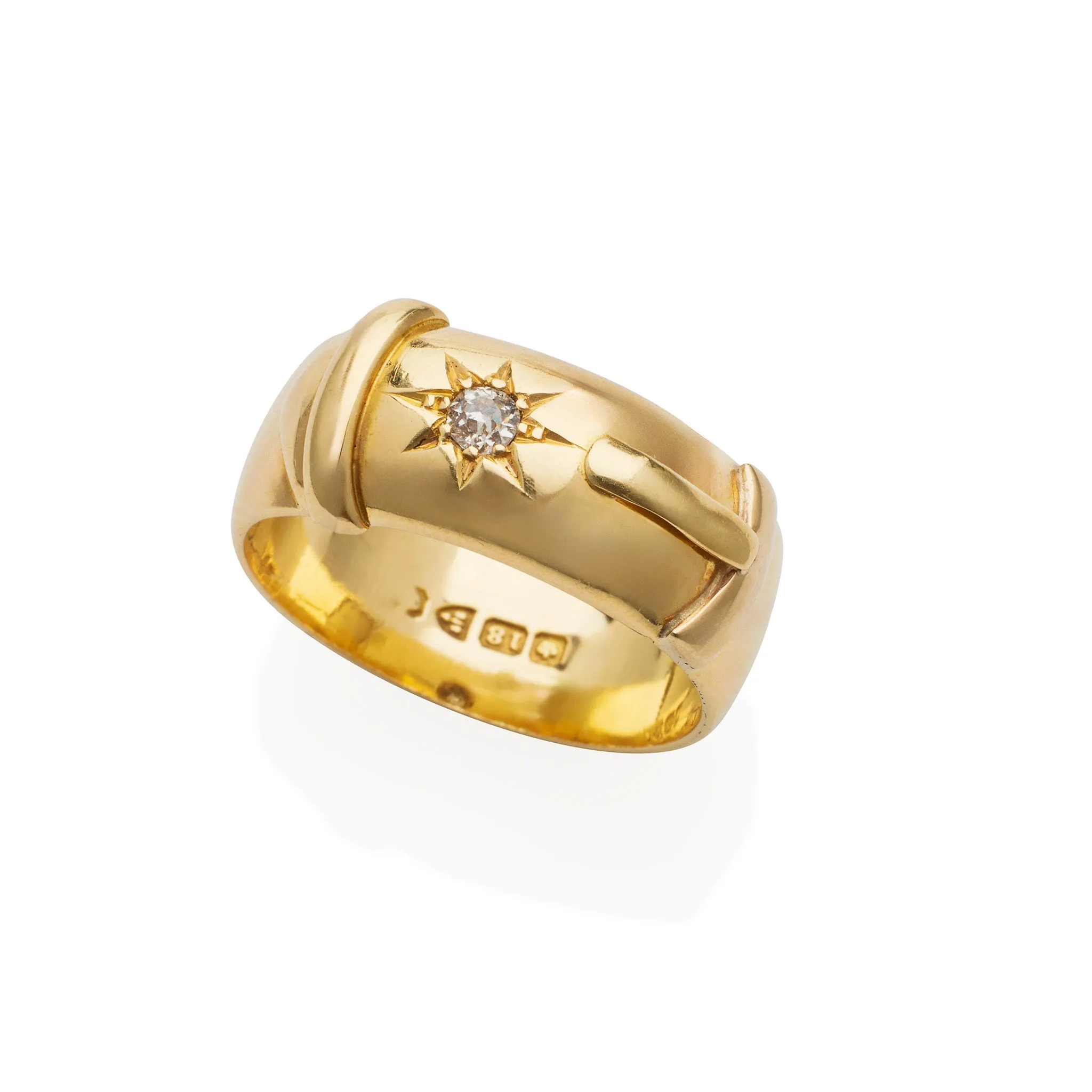 Antique English 18K Gold and Diamond Buckle Ring