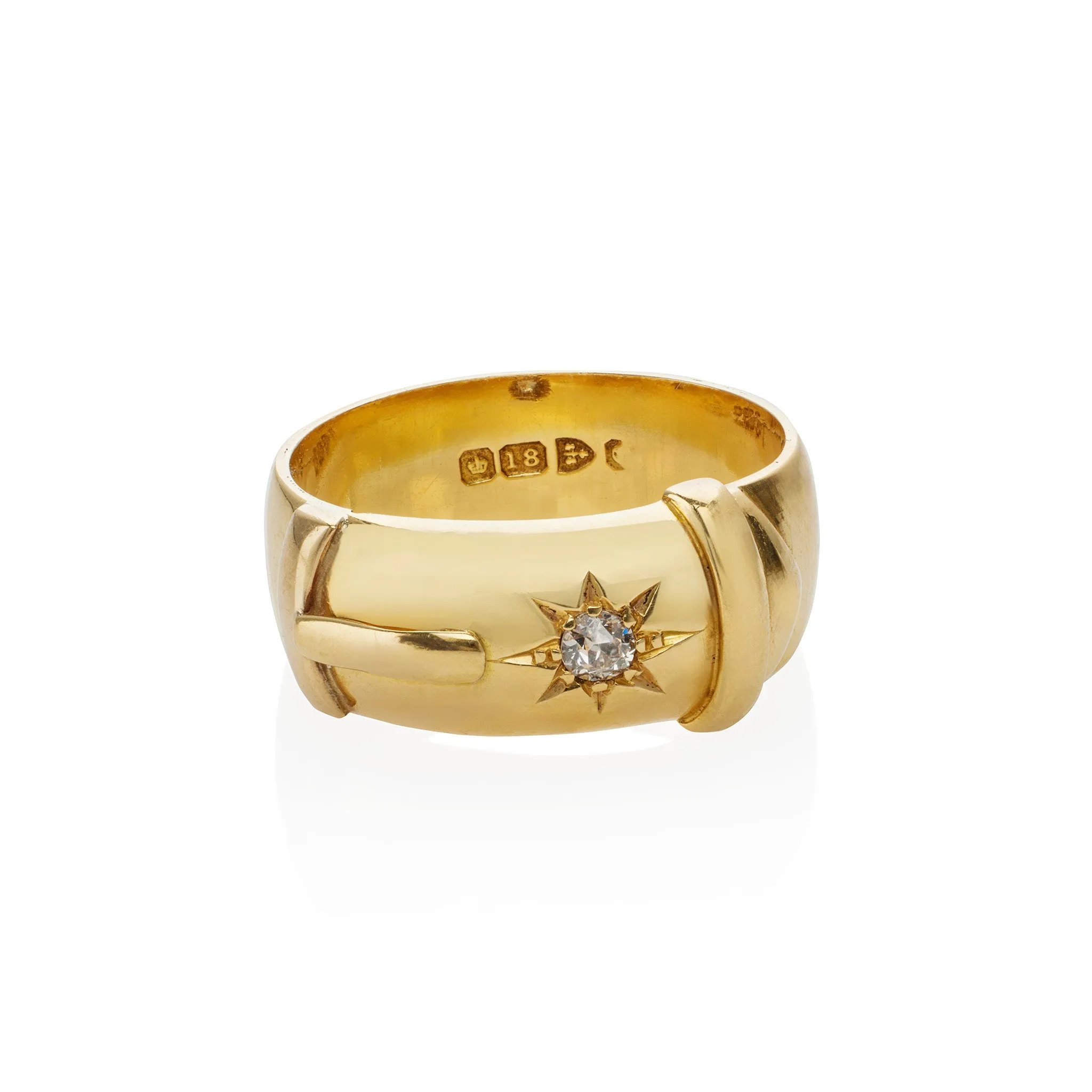Antique English 18K Gold and Diamond Buckle Ring