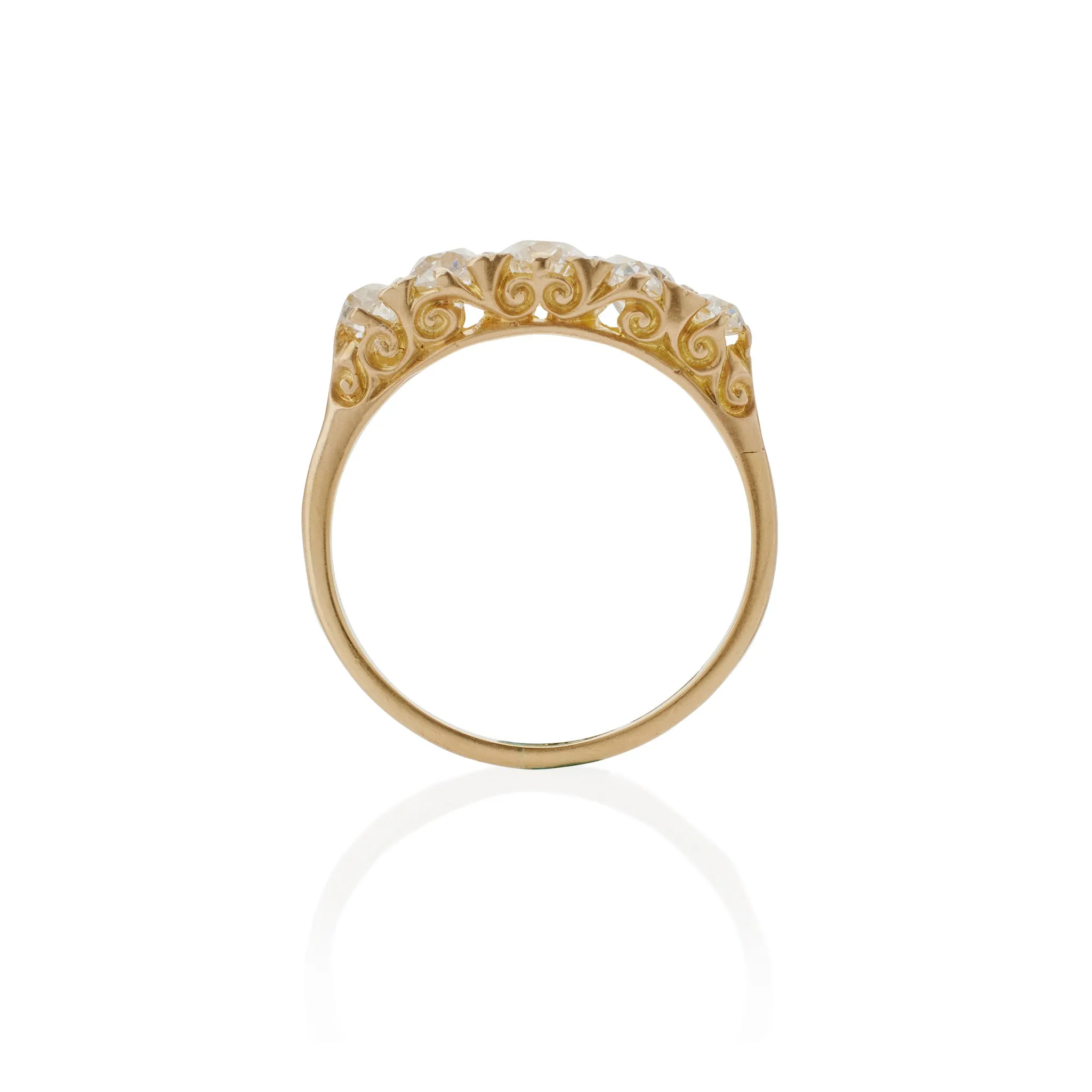 Antique English 18K Gold and Five Stone Diamond Ring