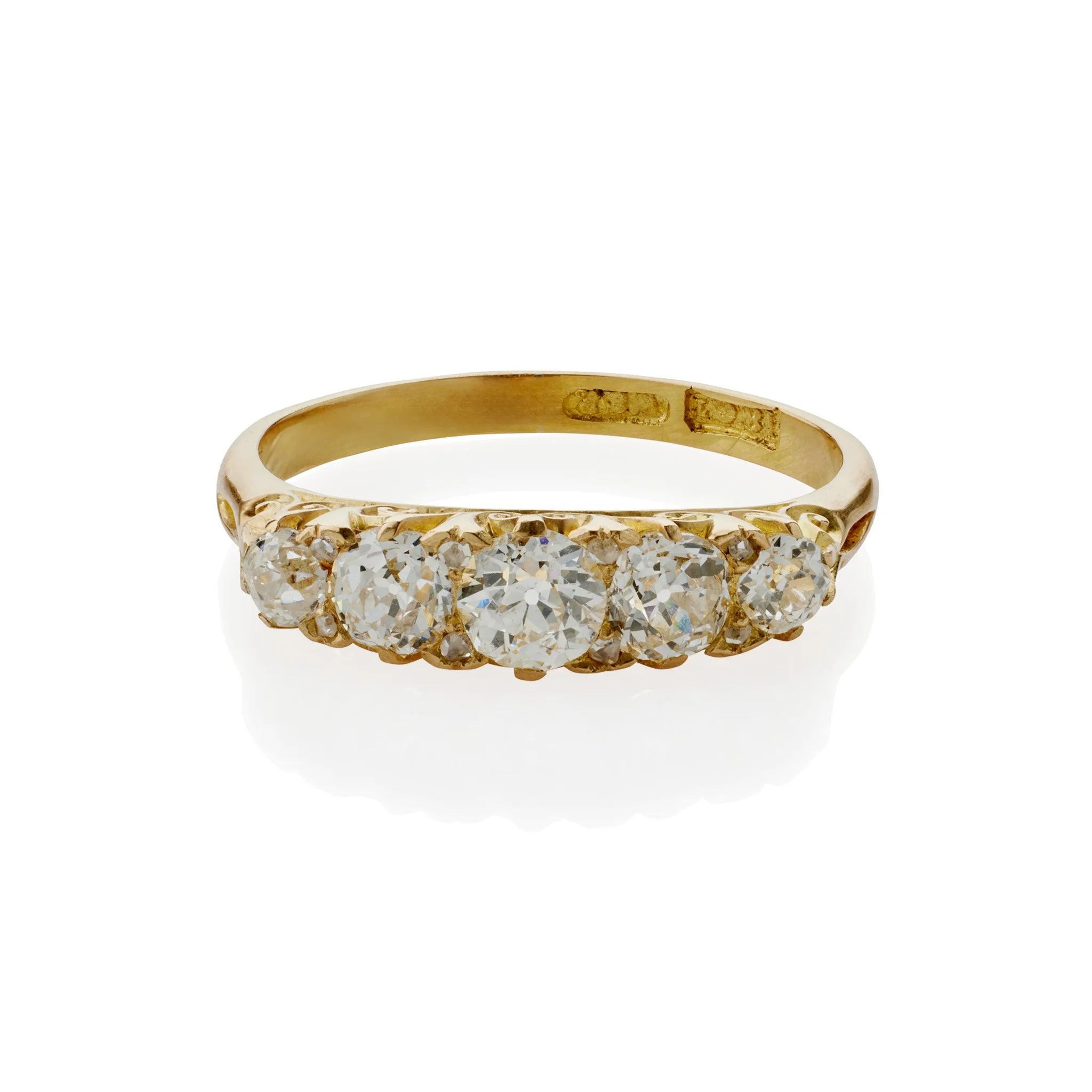 Antique English 18K Gold and Five Stone Diamond Ring