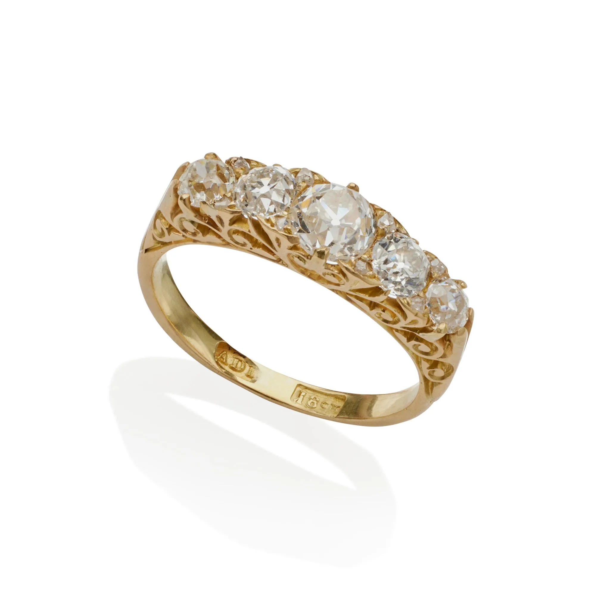 Antique English 18K Gold and Five Stone Diamond Ring