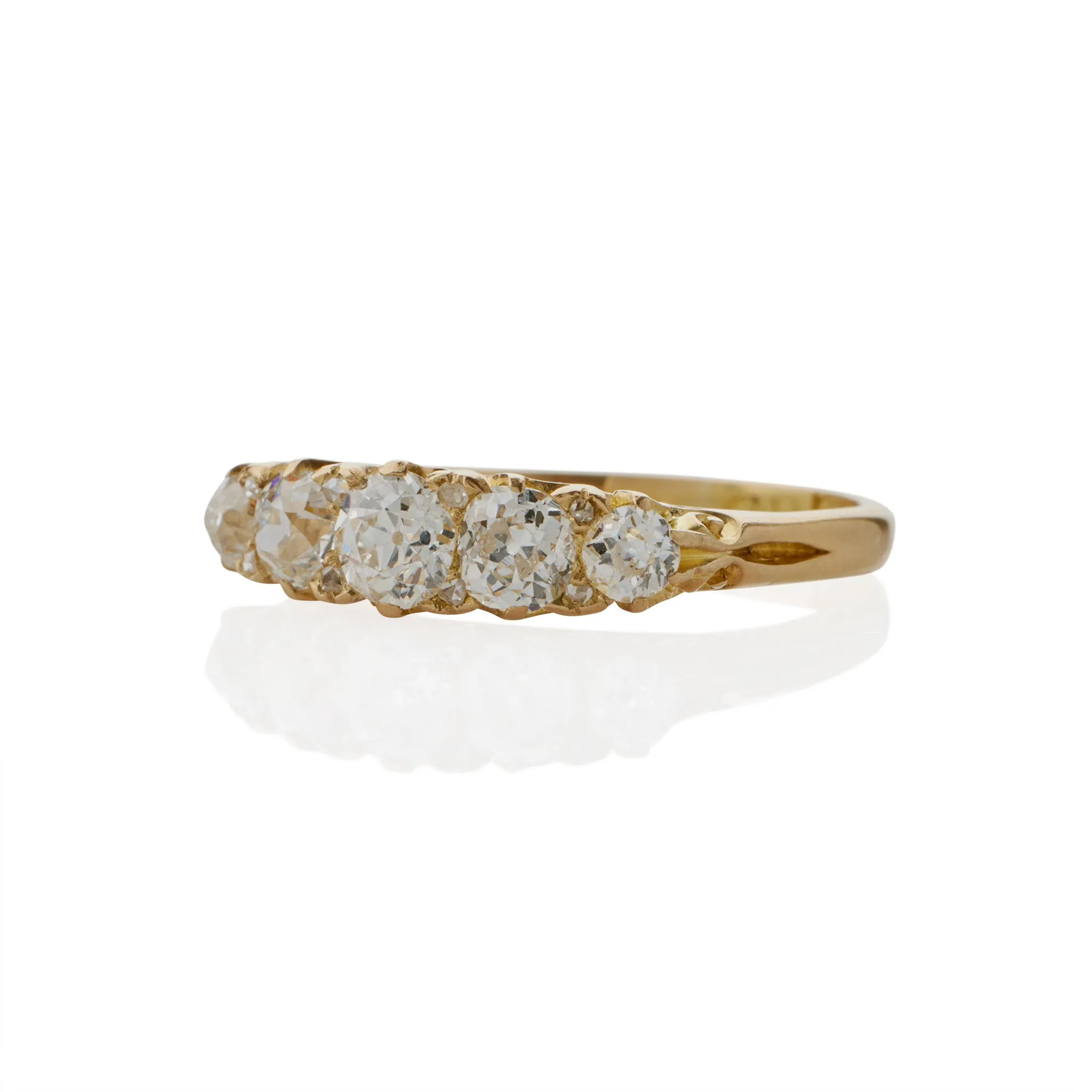 Antique English 18K Gold and Five Stone Diamond Ring