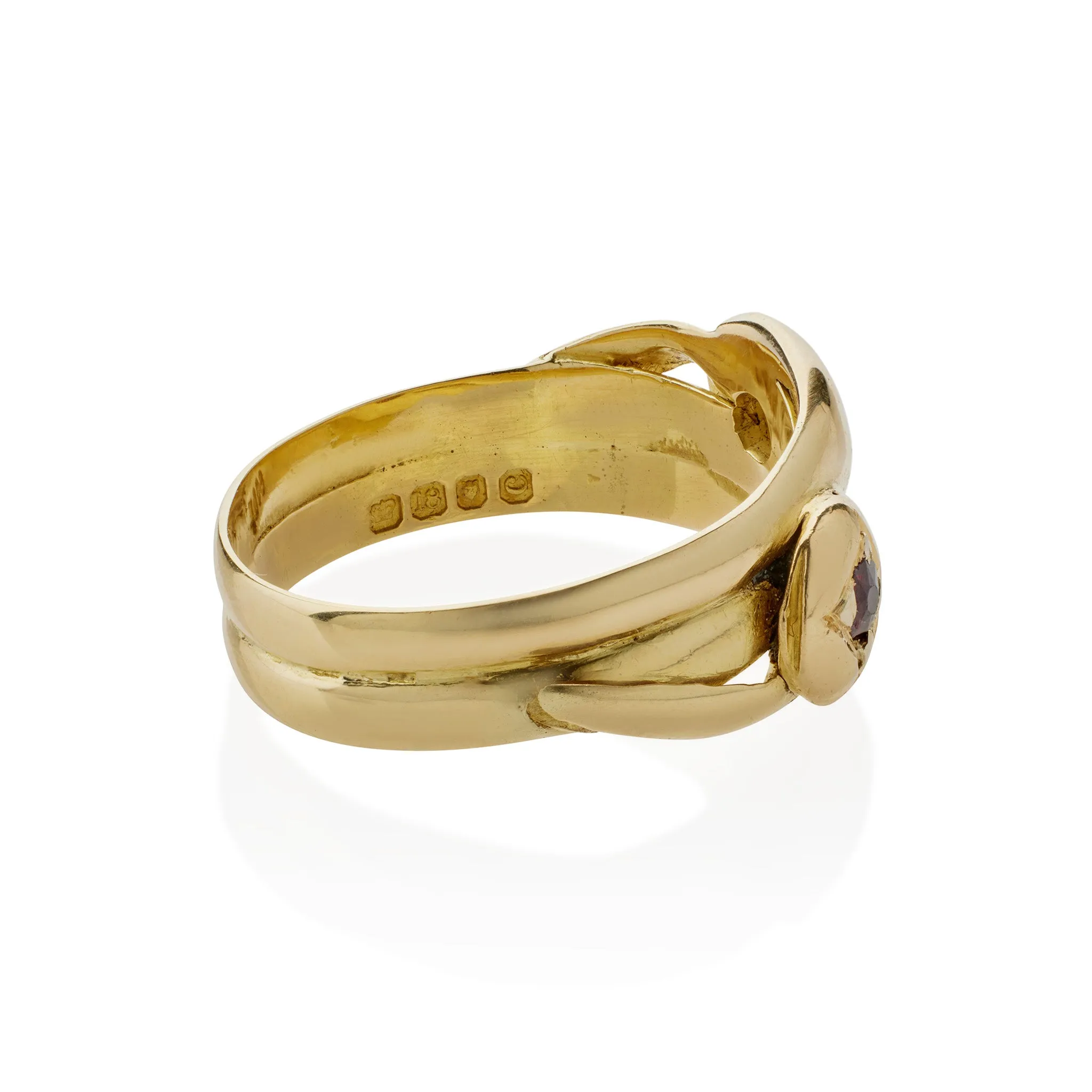 Antique English 18K Gold, Diamond and Ruby Double Snake Ring