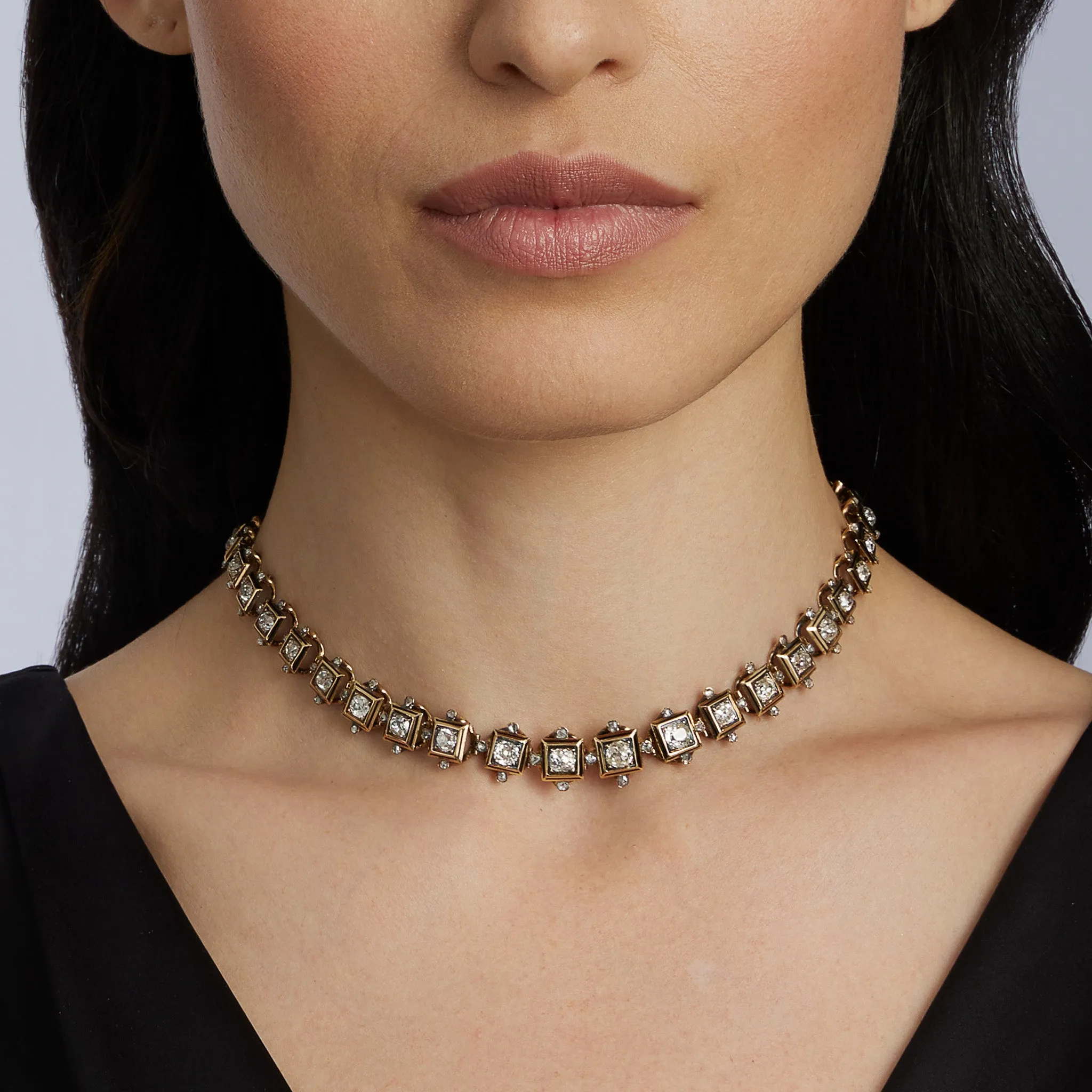 Antique Old Mine-cut Diamond Rivire Necklace