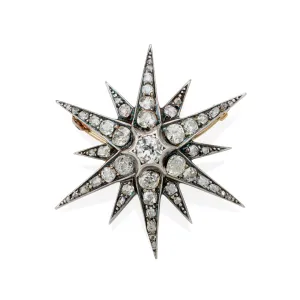 Antique Old Mine-cut Diamond Star Brooch
