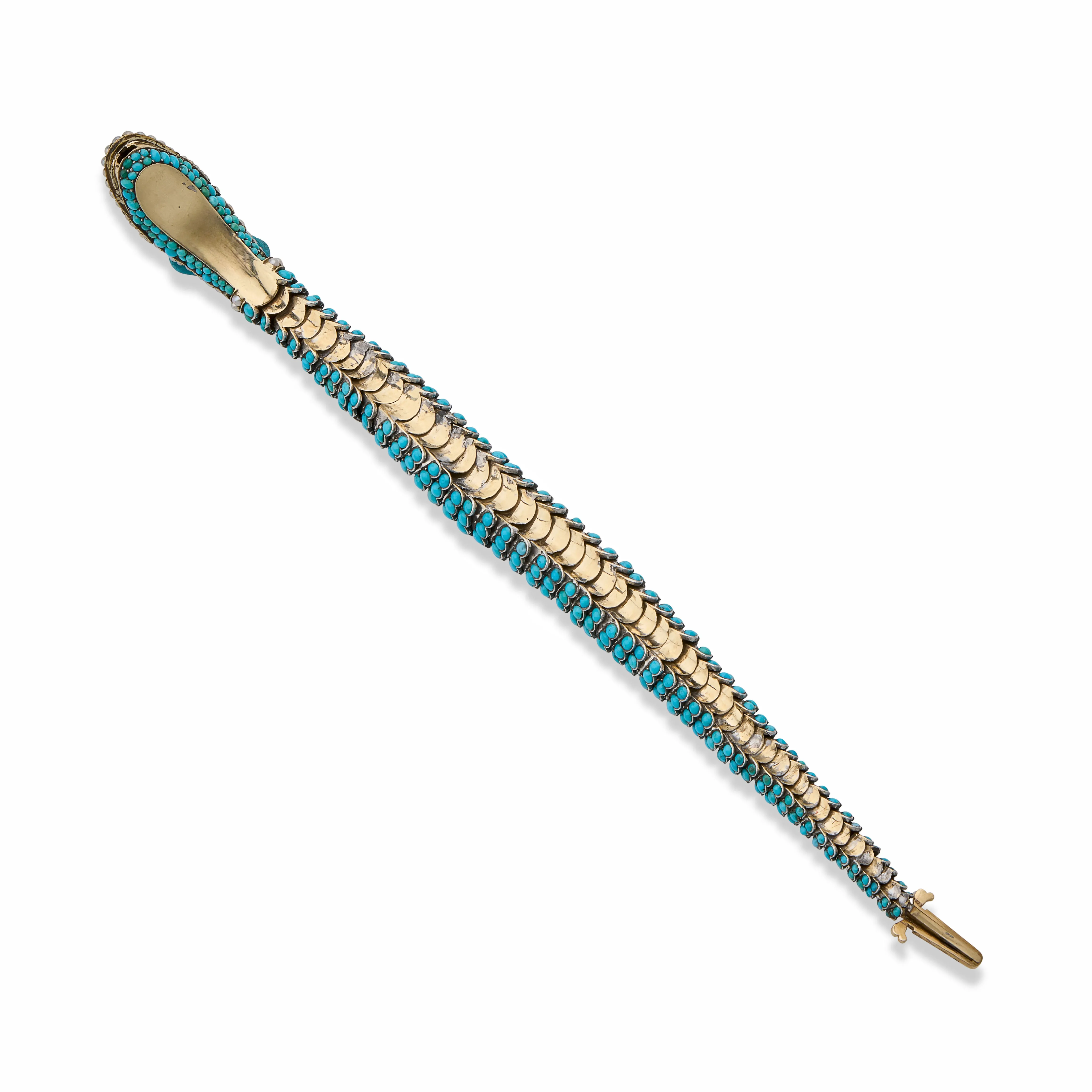 Antique Turquoise, Diamond and Pearl Snake Bracelet
