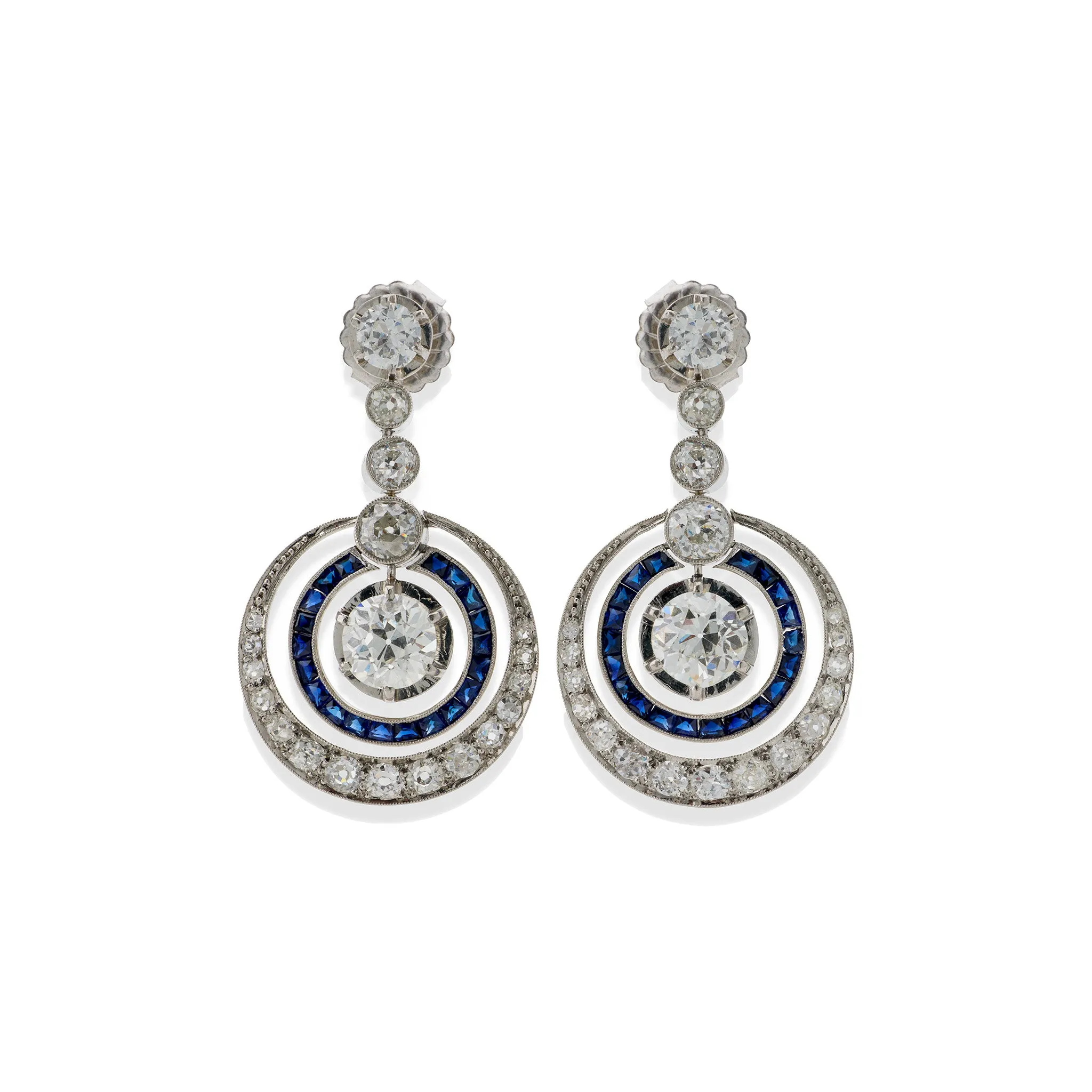Art Deco Diamond and Sapphire Earrings
