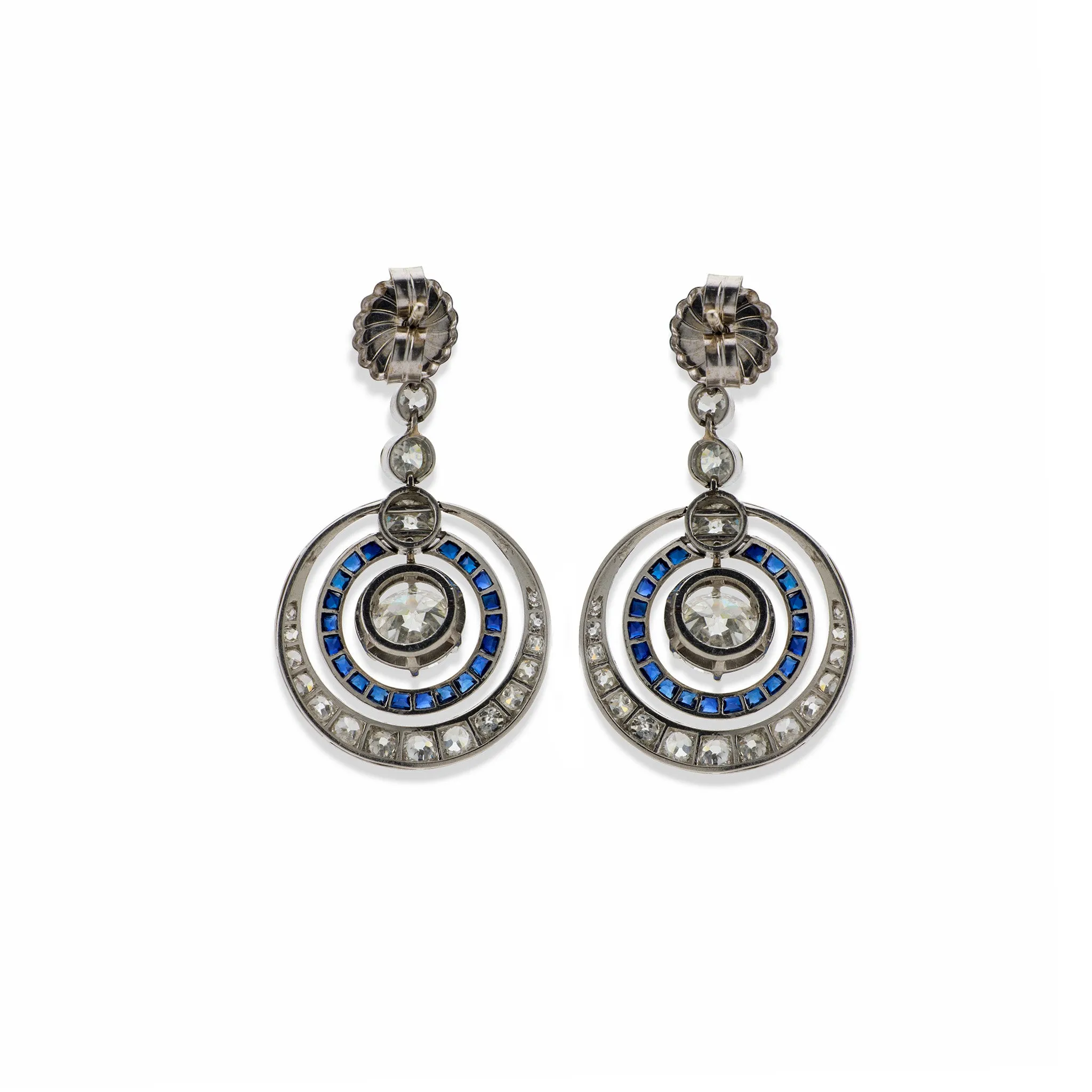 Art Deco Diamond and Sapphire Earrings