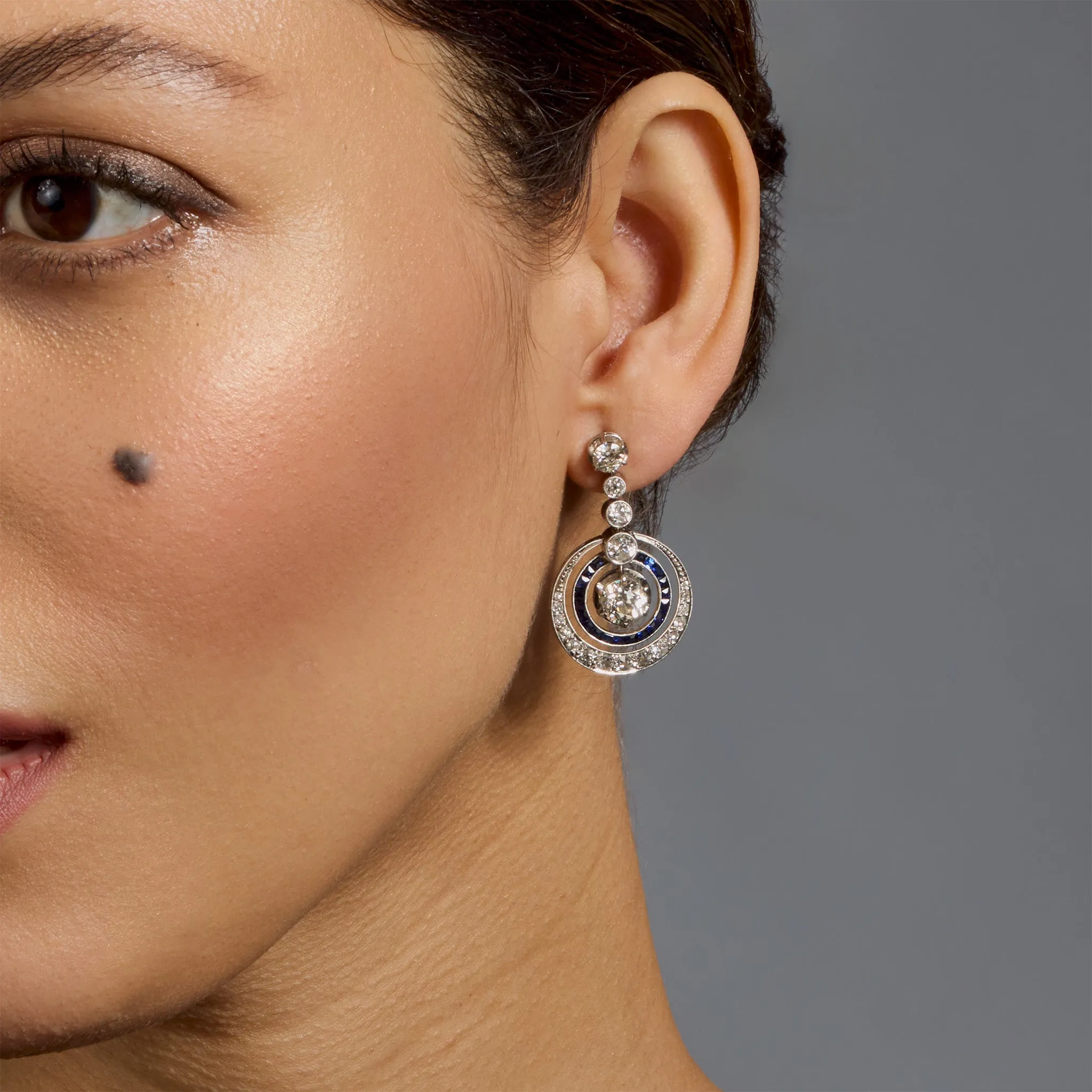 Art Deco Diamond and Sapphire Earrings