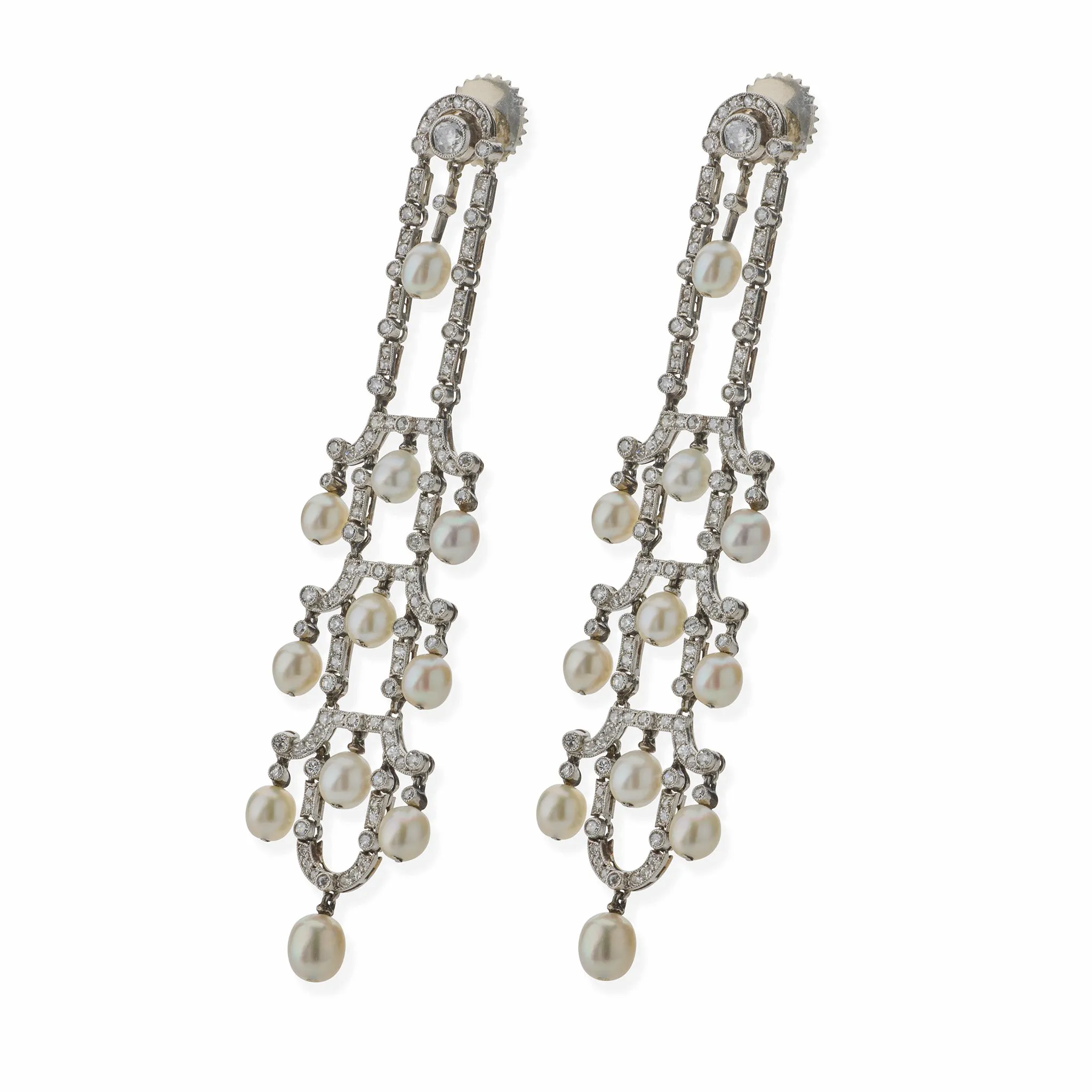 Art Deco Seed Pearl and Diamond Chandelier Earrings