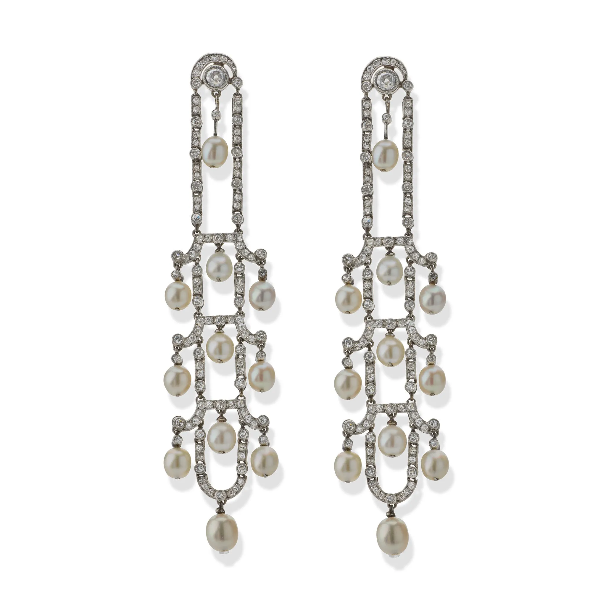 Art Deco Seed Pearl and Diamond Chandelier Earrings