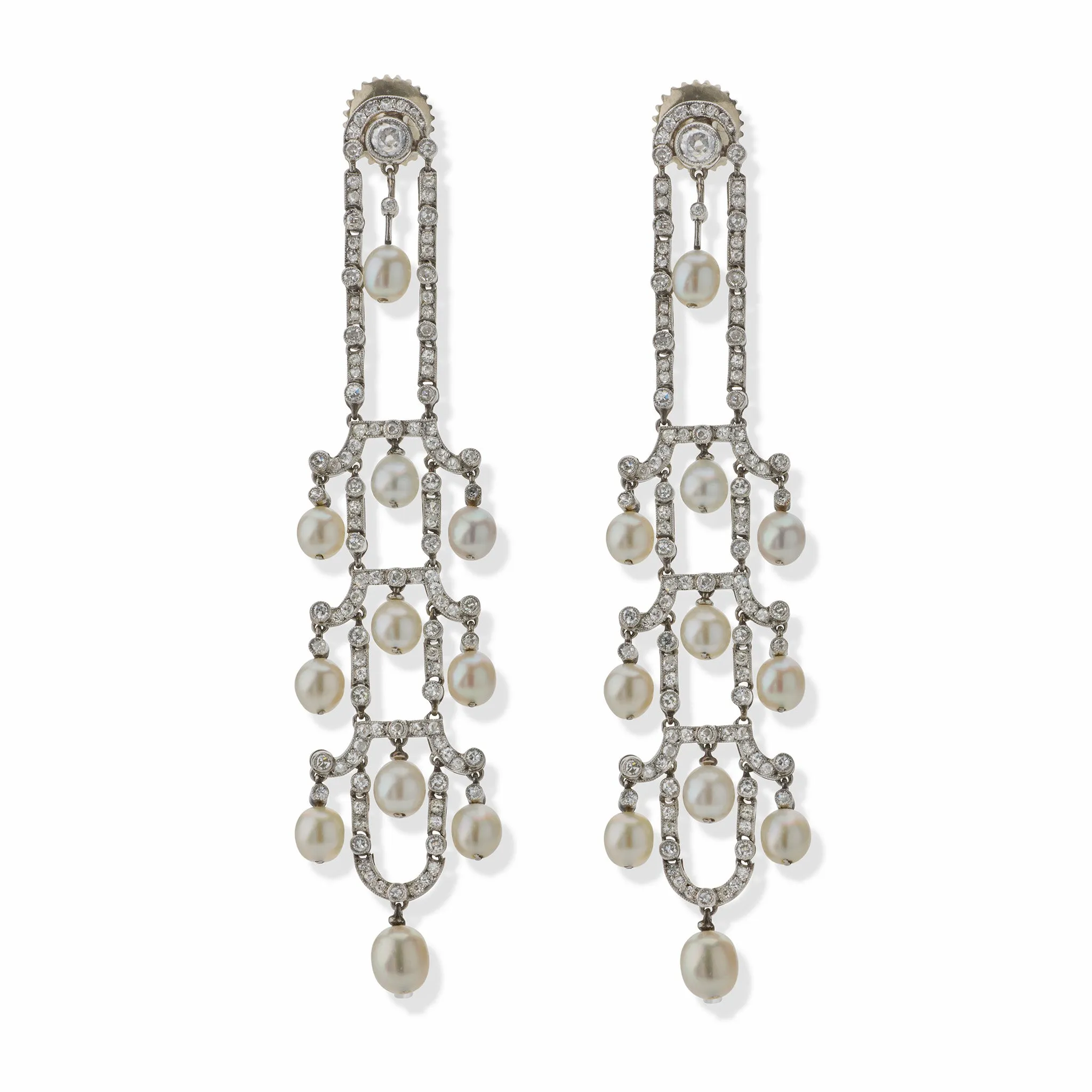 Art Deco Seed Pearl and Diamond Chandelier Earrings