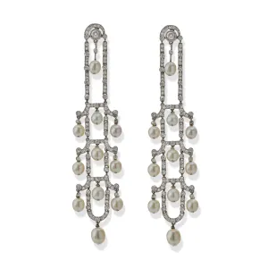 Art Deco Seed Pearl and Diamond Chandelier Earrings