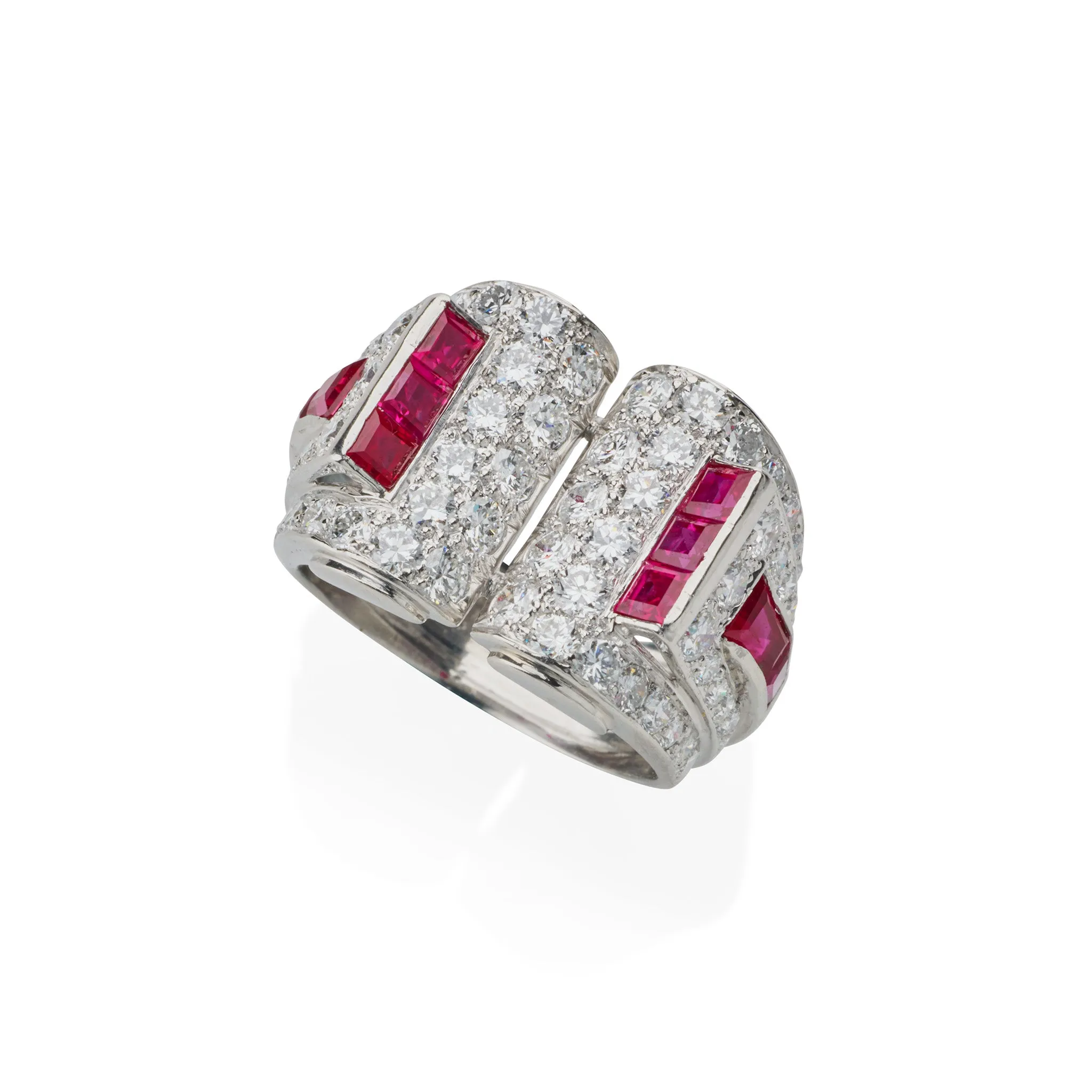 Art Moderne Platinum, Ruby and Diamond Ring
