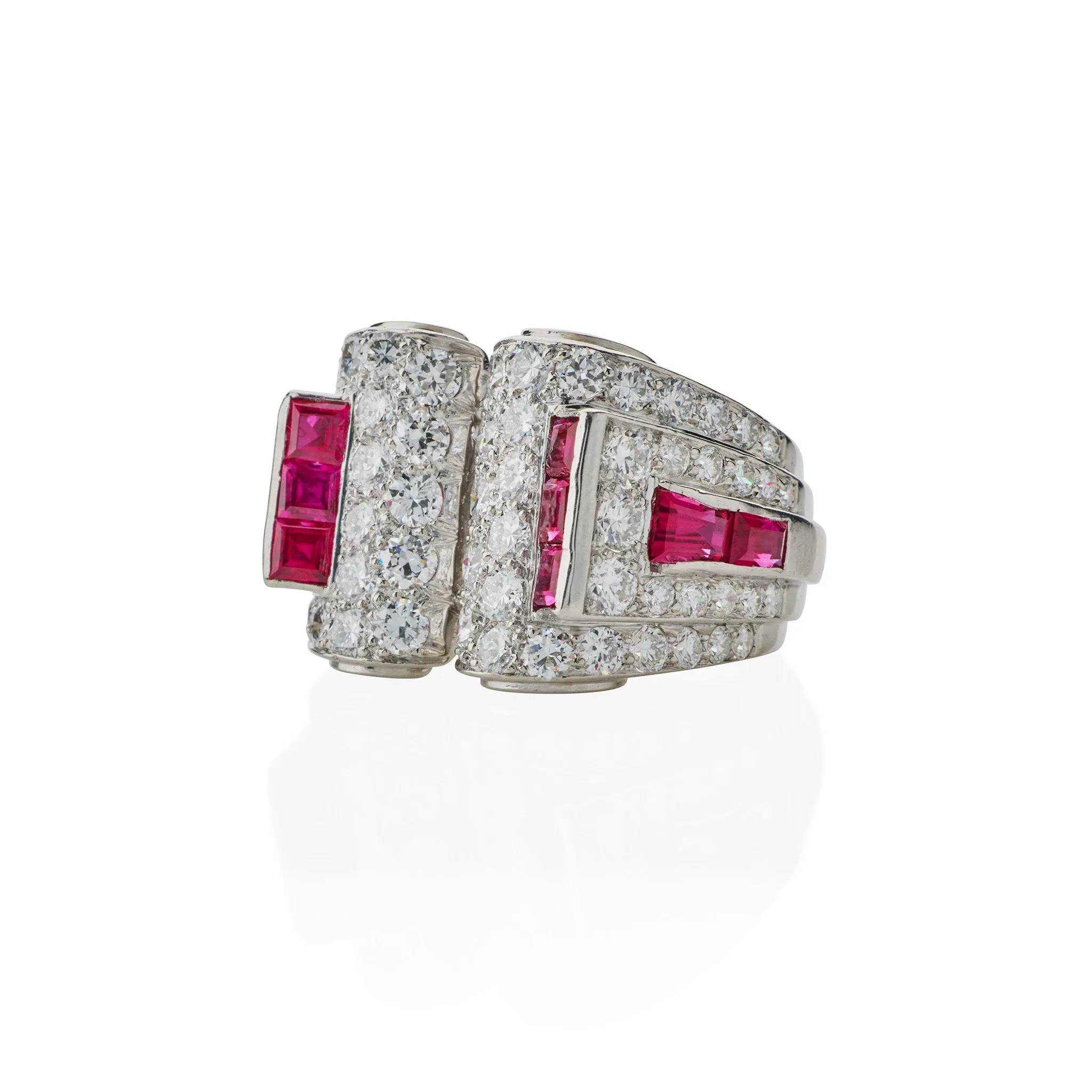 Art Moderne Platinum, Ruby and Diamond Ring