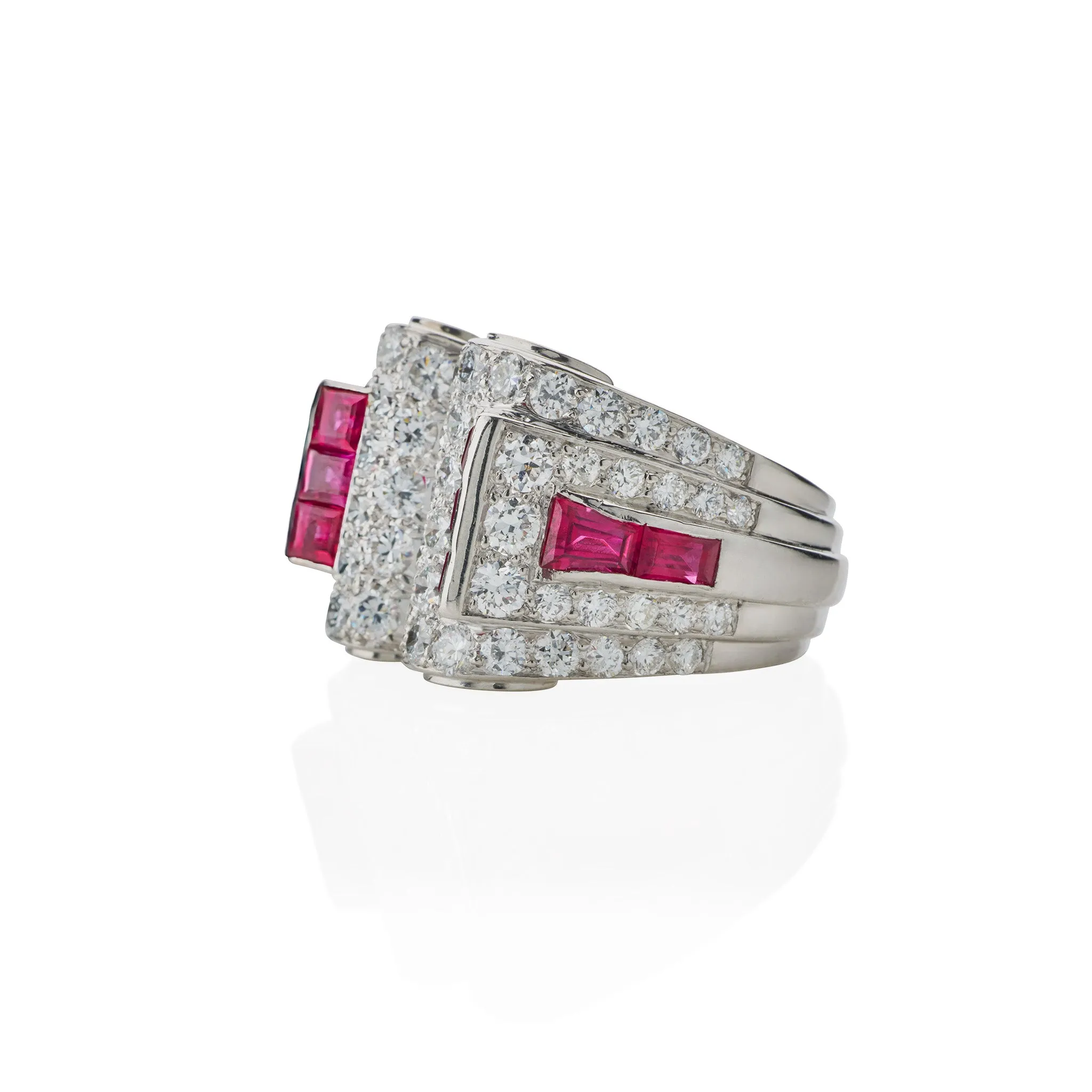 Art Moderne Platinum, Ruby and Diamond Ring