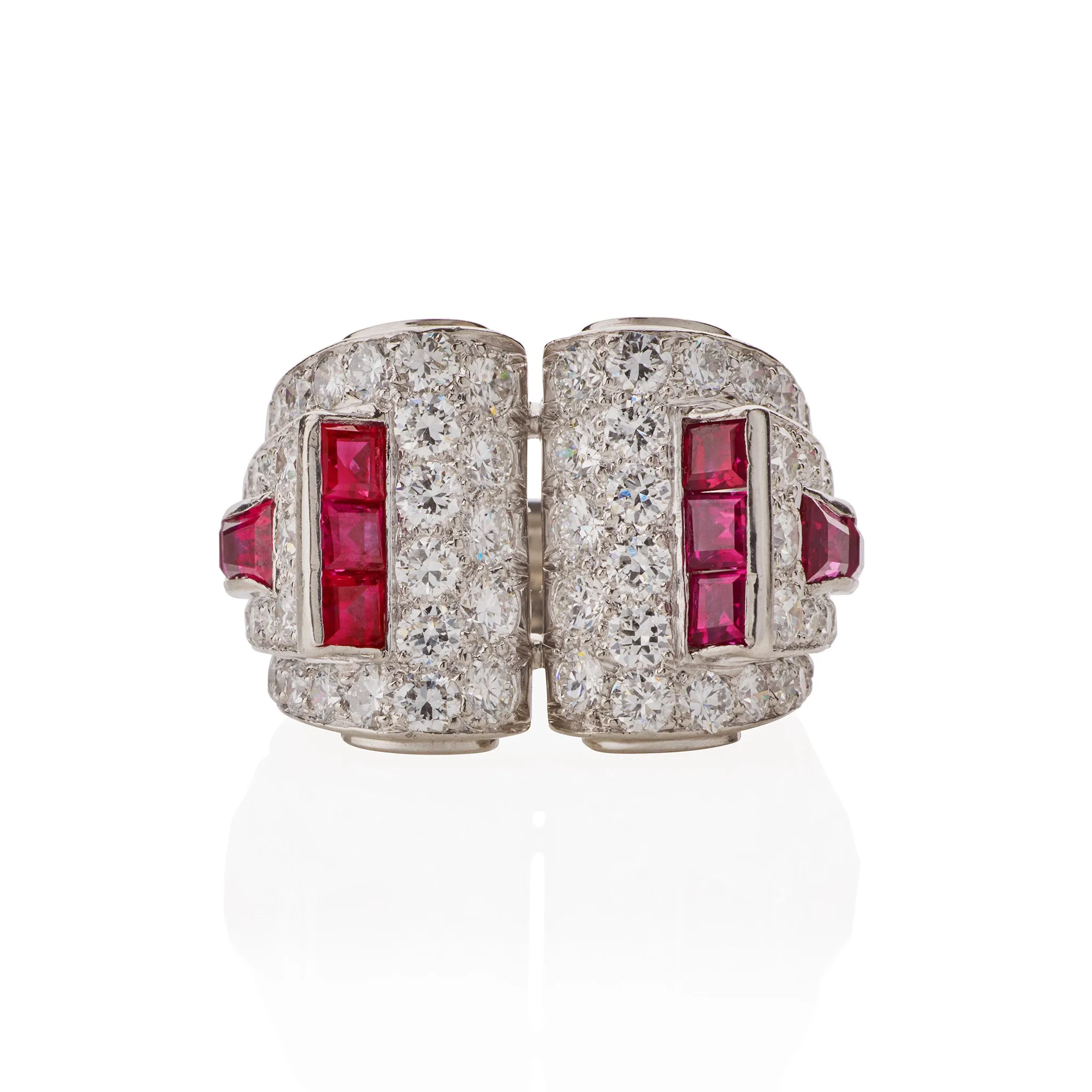 Art Moderne Platinum, Ruby and Diamond Ring
