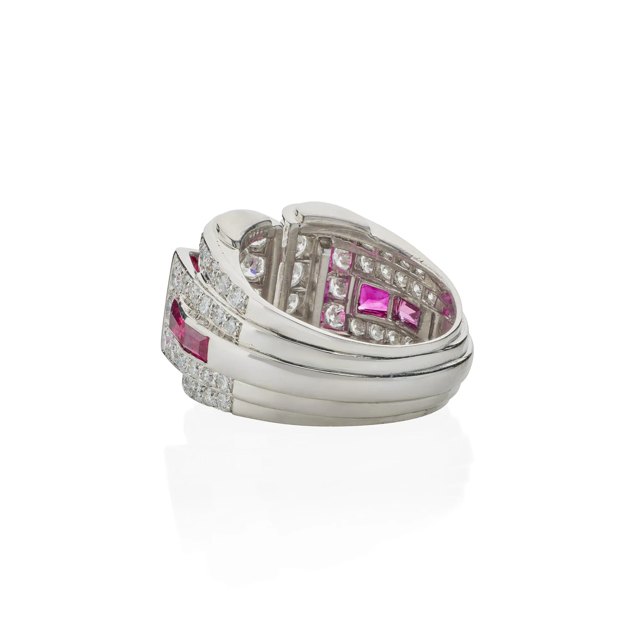 Art Moderne Platinum, Ruby and Diamond Ring