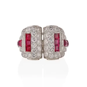 Art Moderne Platinum, Ruby and Diamond Ring