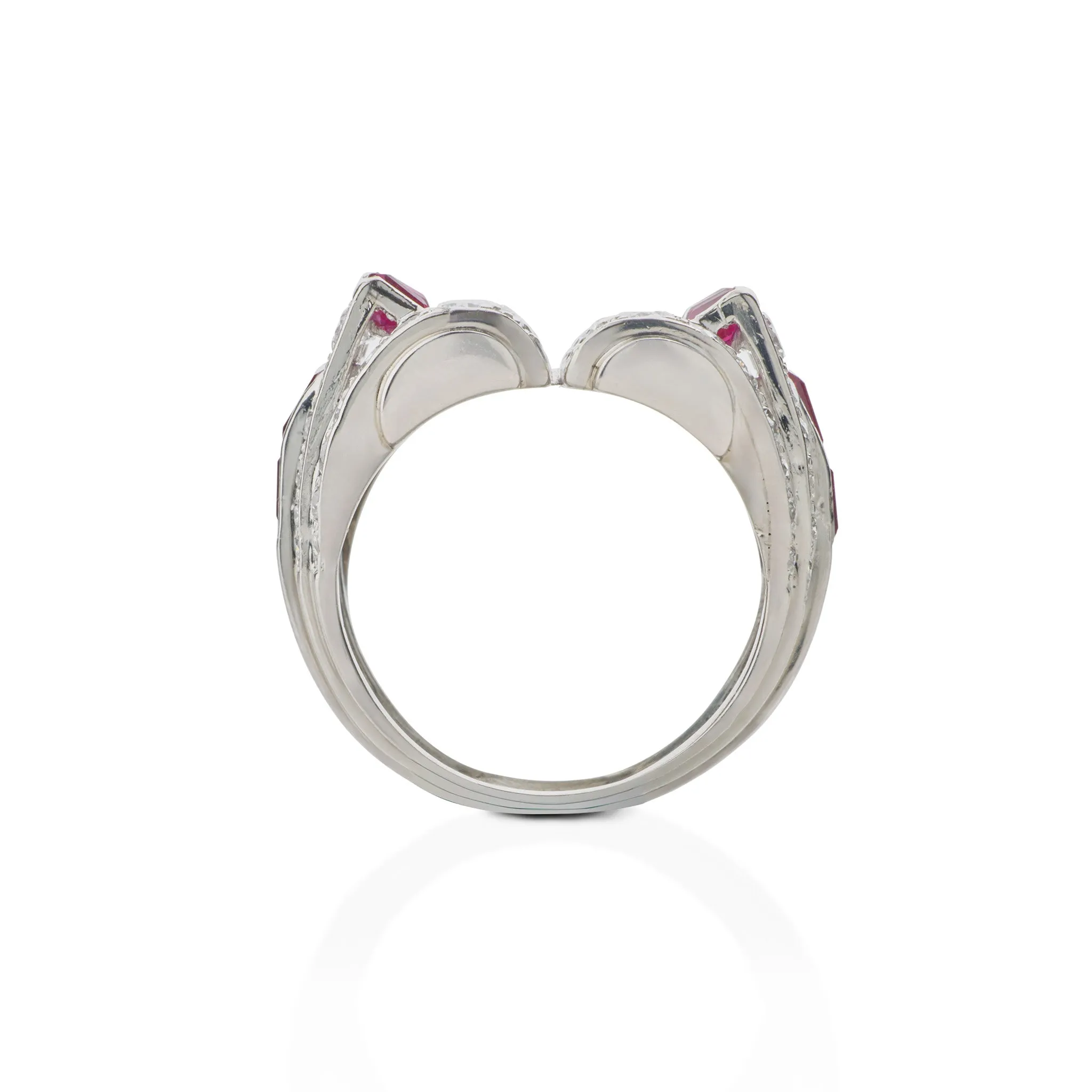Art Moderne Platinum, Ruby and Diamond Ring