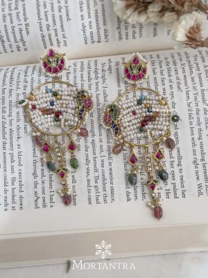 Basra Edit - Real Pearls Multicolor Gold Plated Jadau Kundan Earrings - ME1051MA