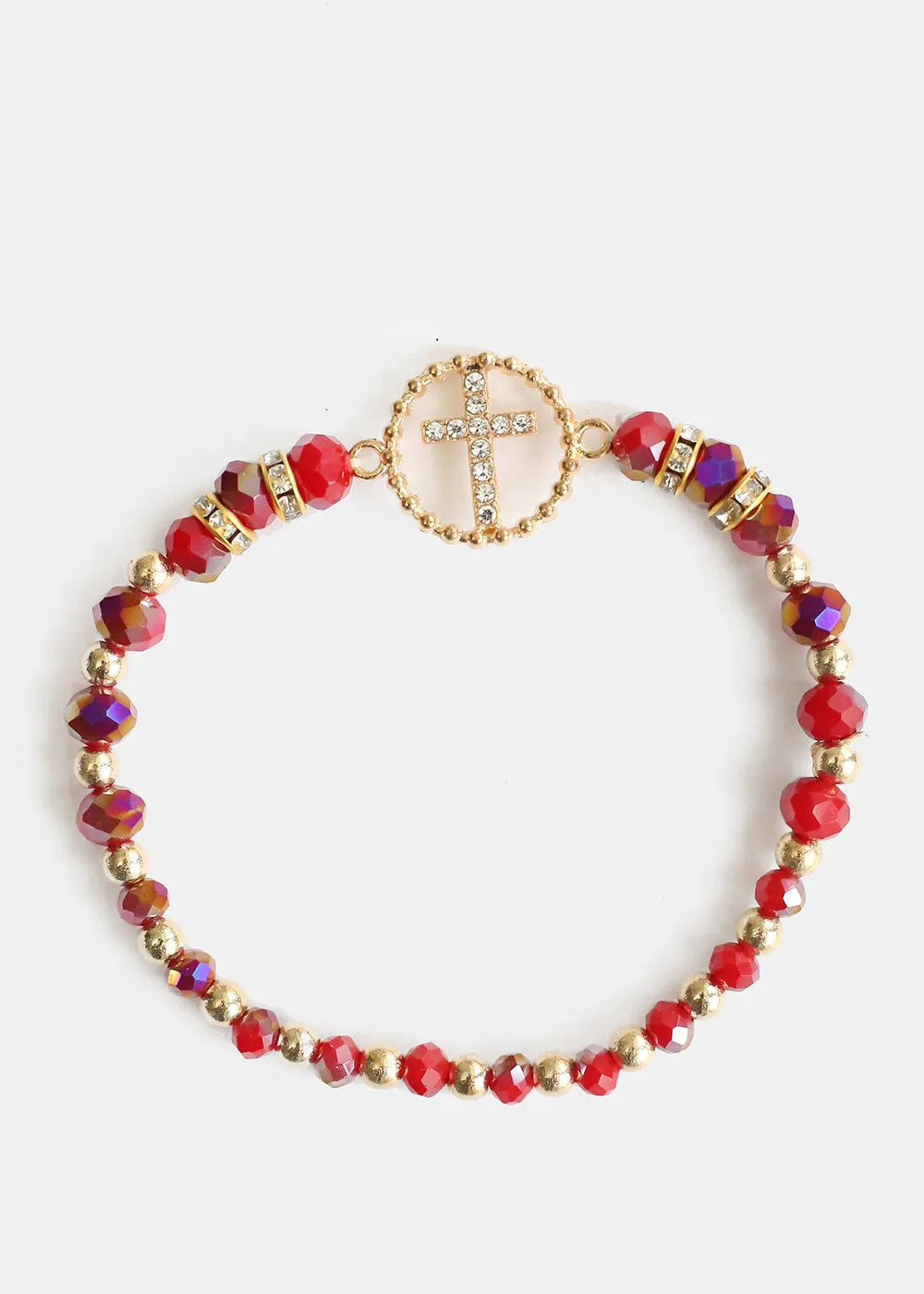 Bead & Rhinestone Bracelet with Cross