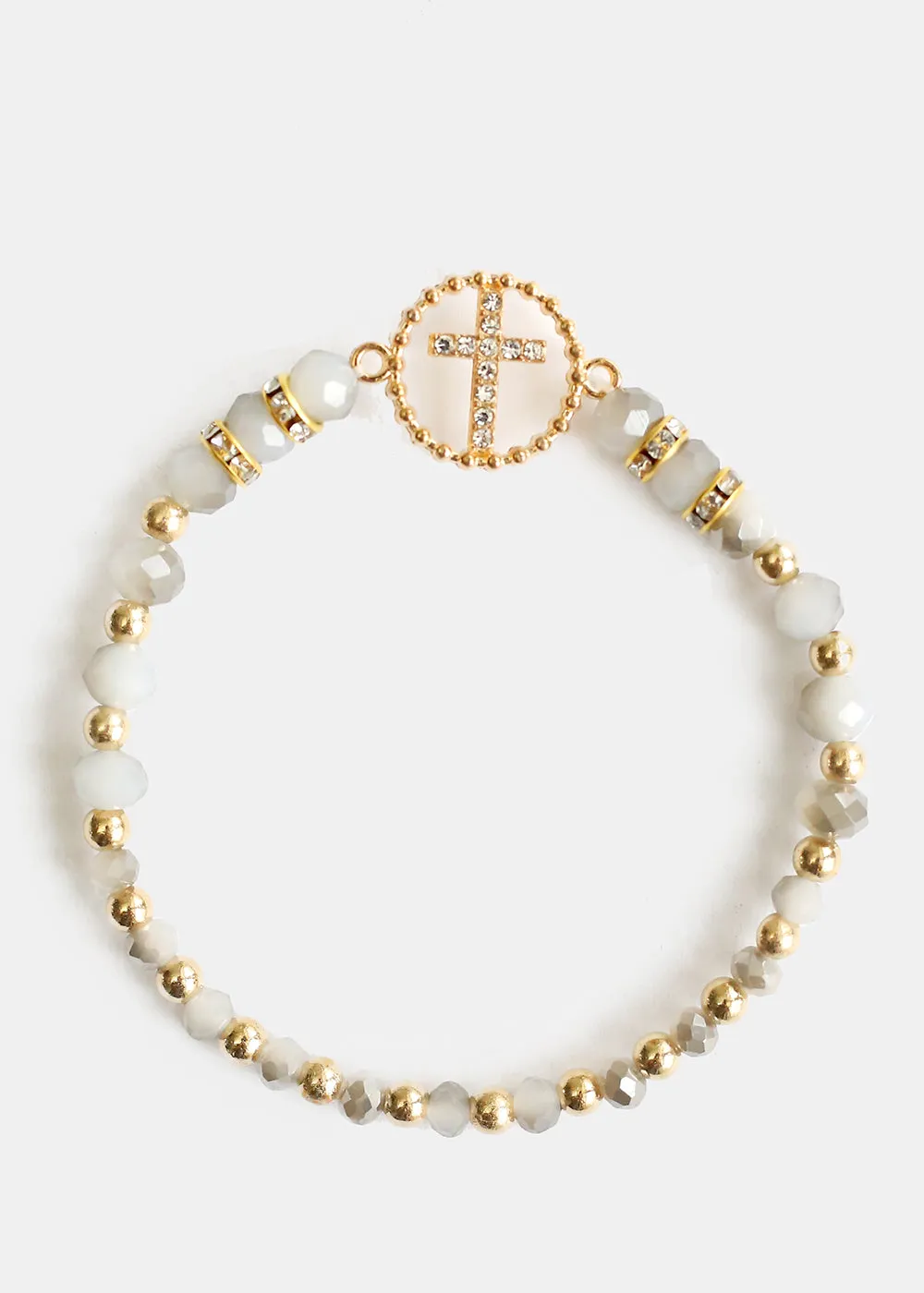Bead & Rhinestone Bracelet with Cross