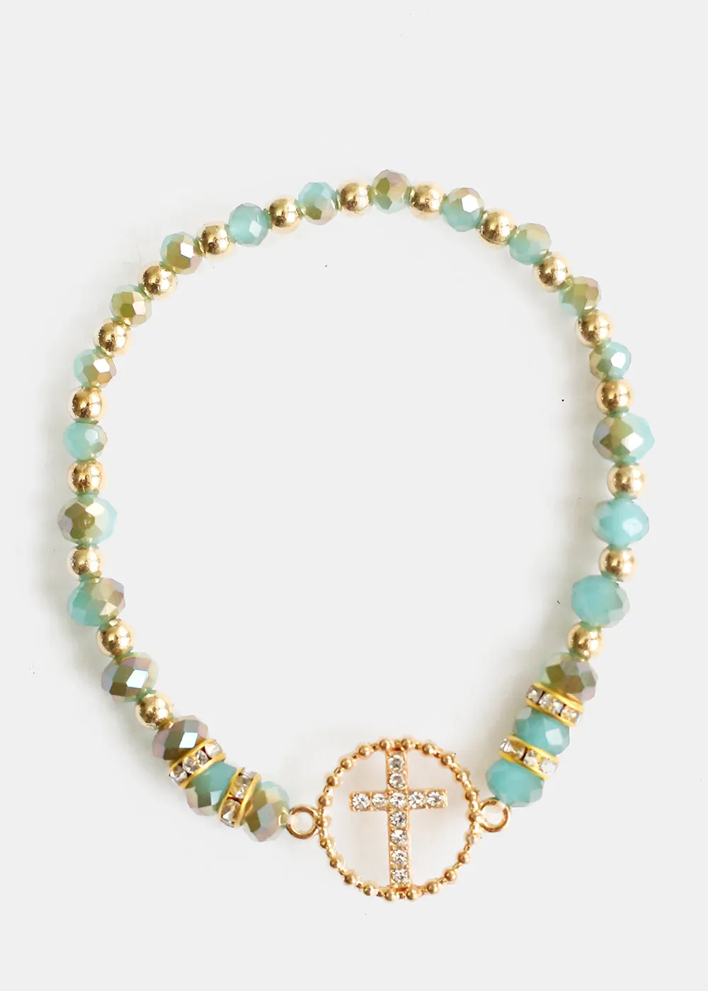 Bead & Rhinestone Bracelet with Cross