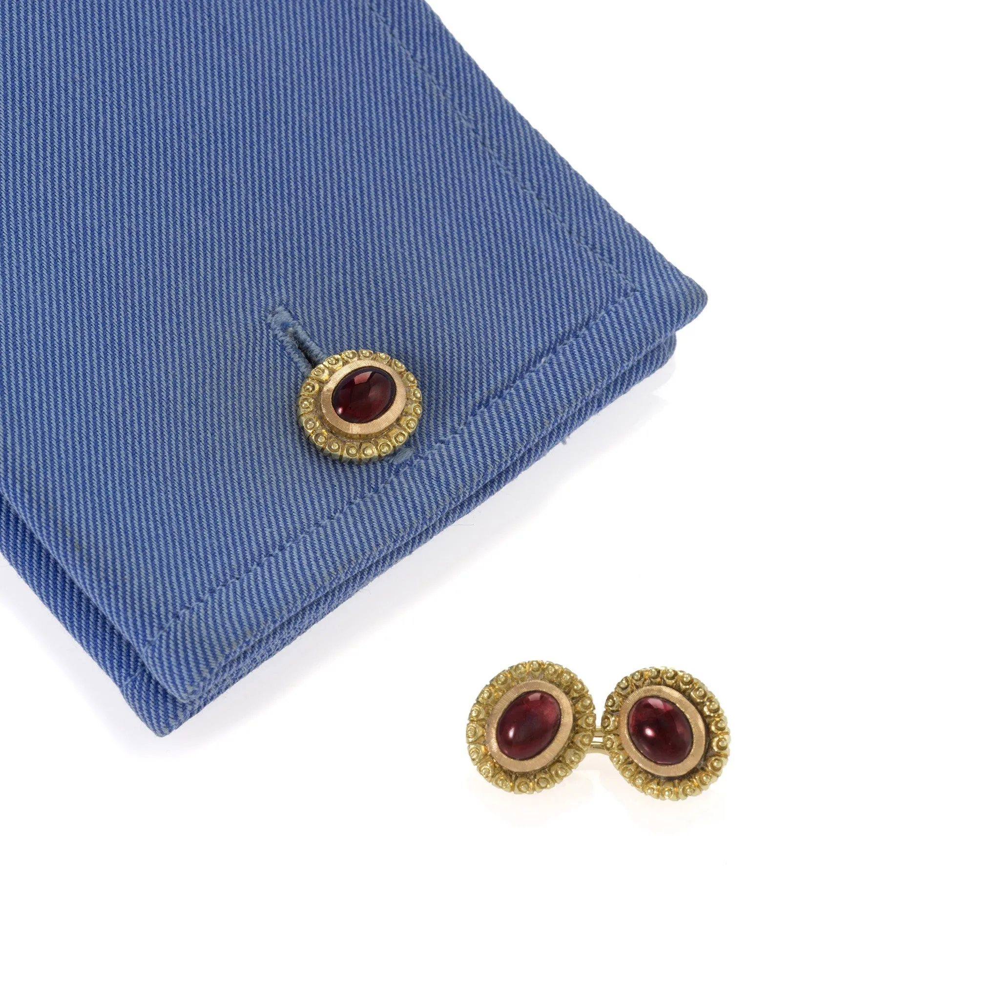 Bi-color Gold and Cabochon Garnet Cuff Links