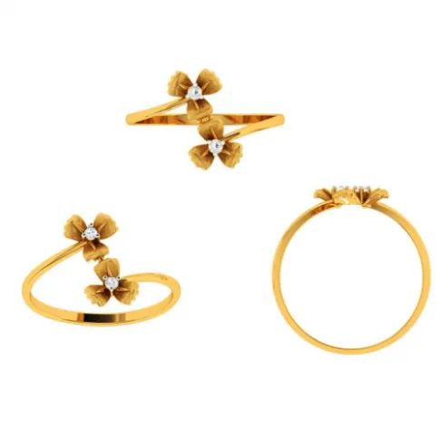 Bi-floral American Diamond Studded Unique Intricately Crafted 14KT Gold Ring
