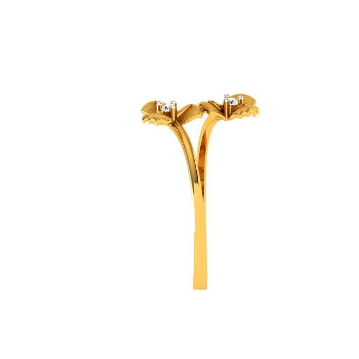 Bi-floral American Diamond Studded Unique Intricately Crafted 14KT Gold Ring