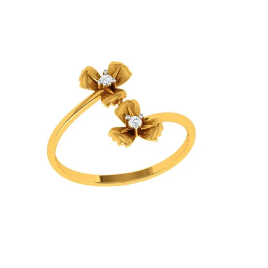 Bi-floral American Diamond Studded Unique Intricately Crafted 14KT Gold Ring