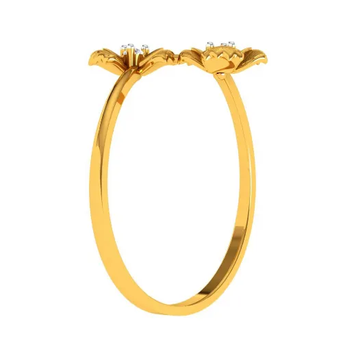 Bi-floral American Diamond Studded Unique Intricately Crafted 14KT Gold Ring