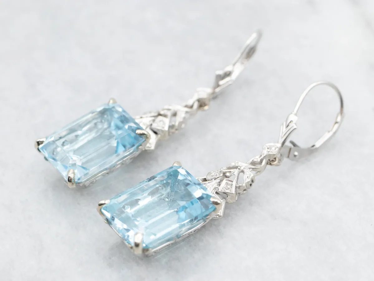 Blue Topaz and Diamond Drop Earrings