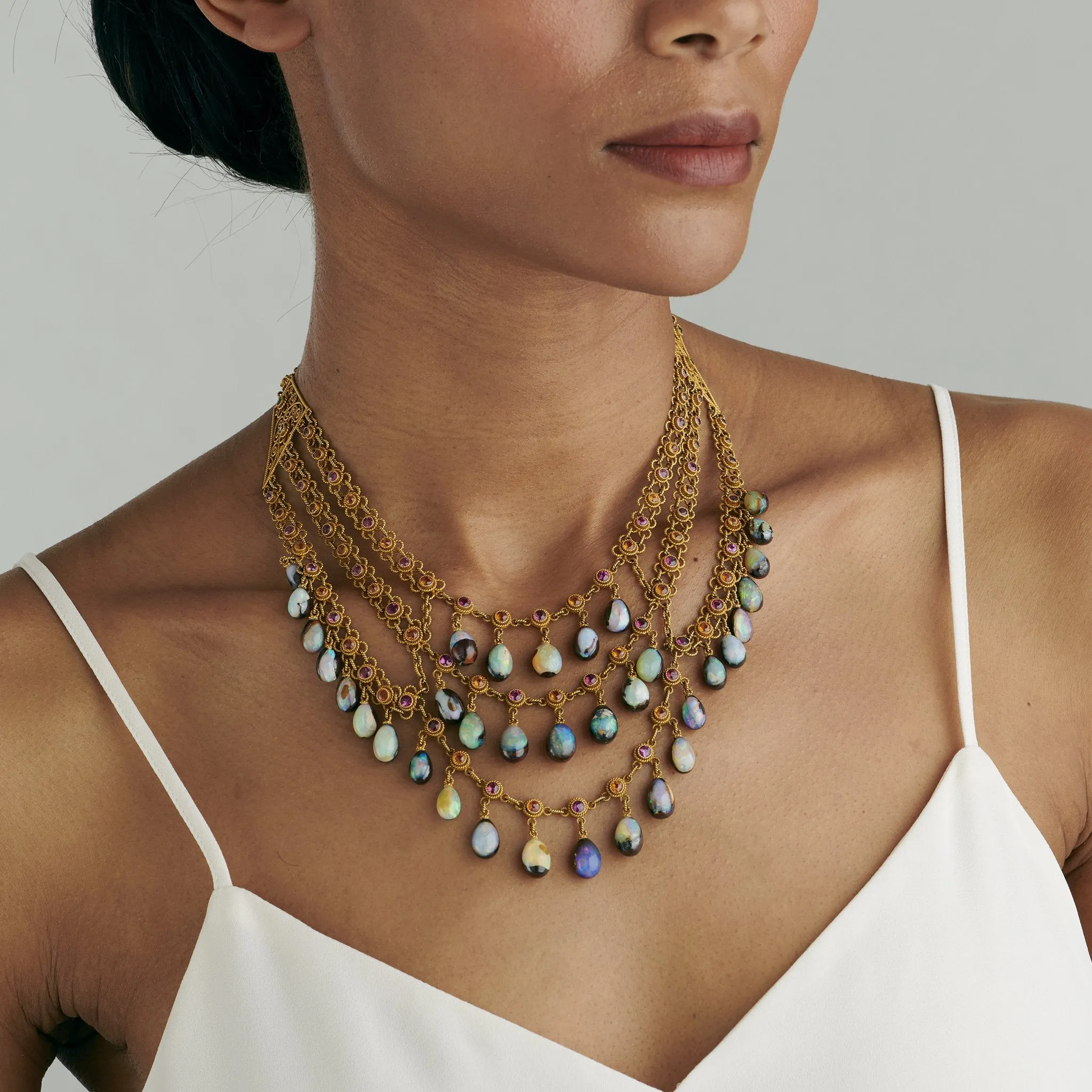 Boulder Opal and Multi-Color Garnet Necklace