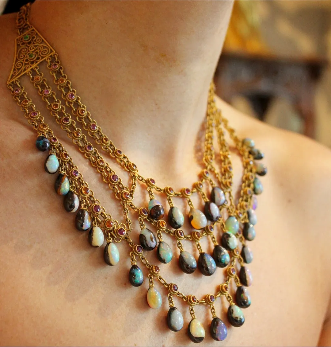 Boulder Opal and Multi-Color Garnet Necklace