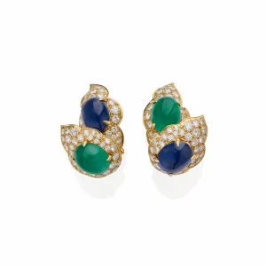Bulgari Emerald and Sapphire Clip Earrings